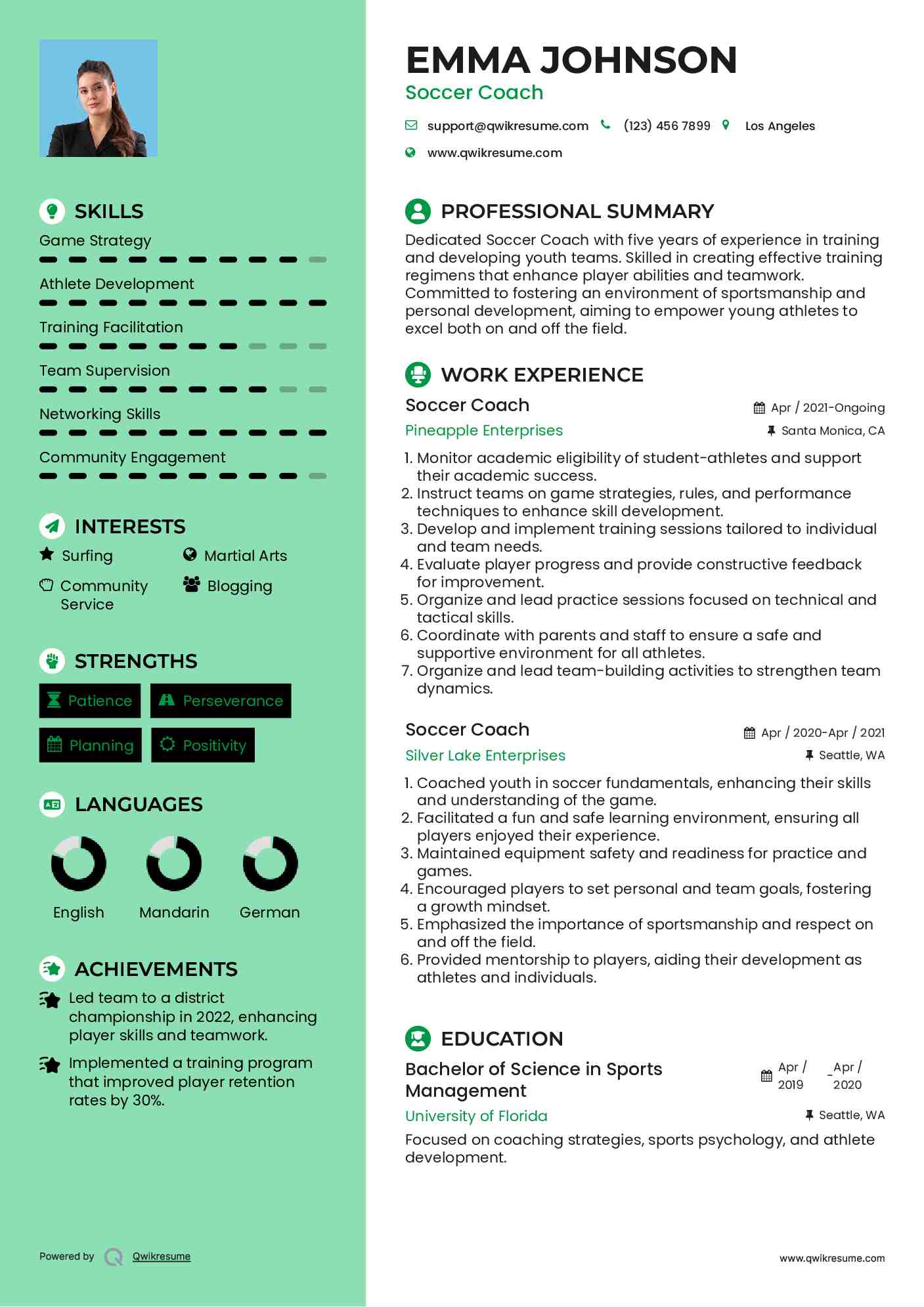 Soccer Coach Resume Template