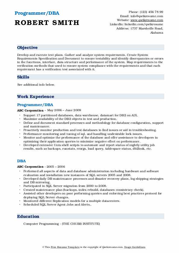 DBA Resume Samples QwikResume