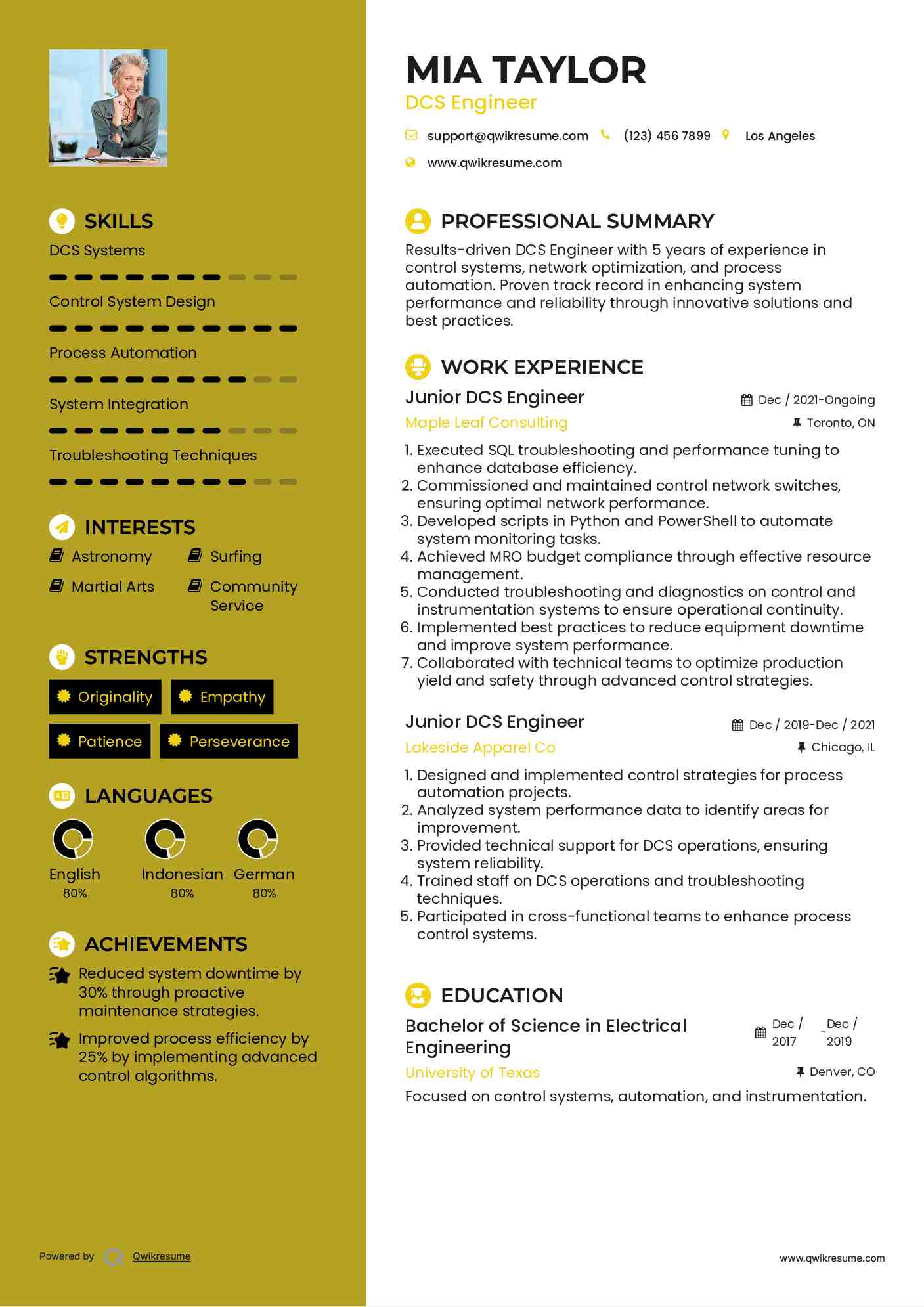 Junior DCS Engineer Resume Sample