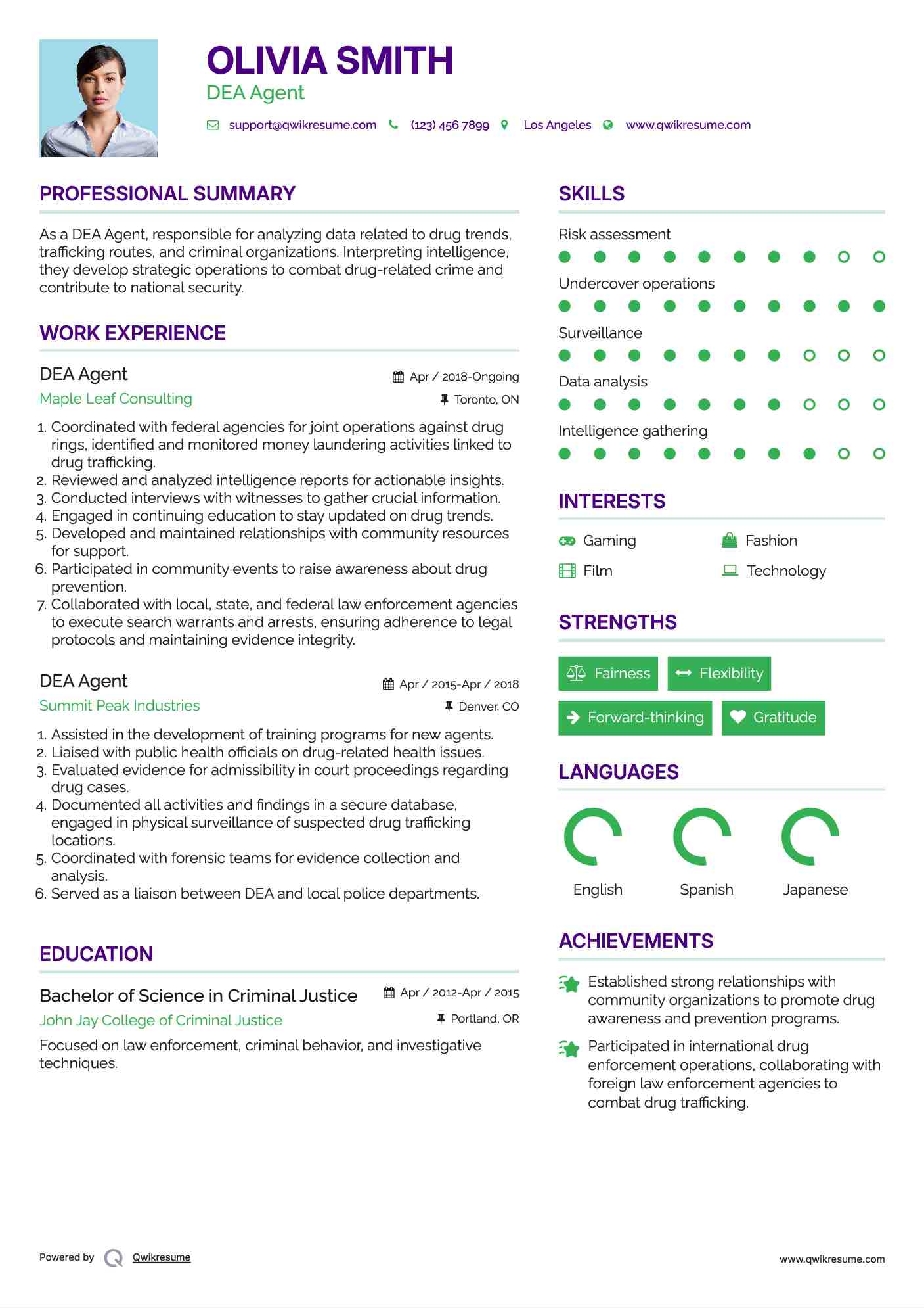 DEA Agent Resume Format