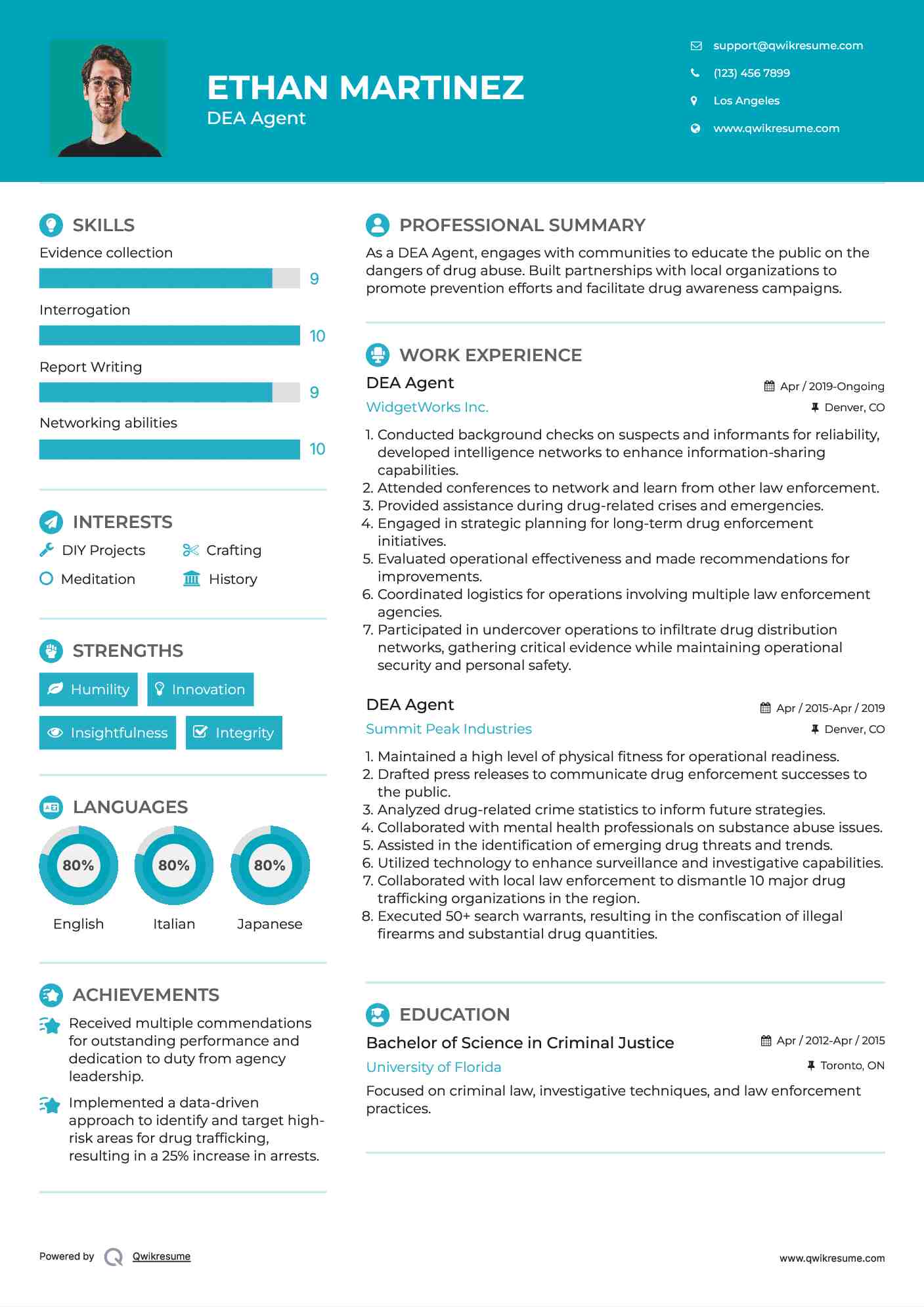 DEA Agent Resume Format