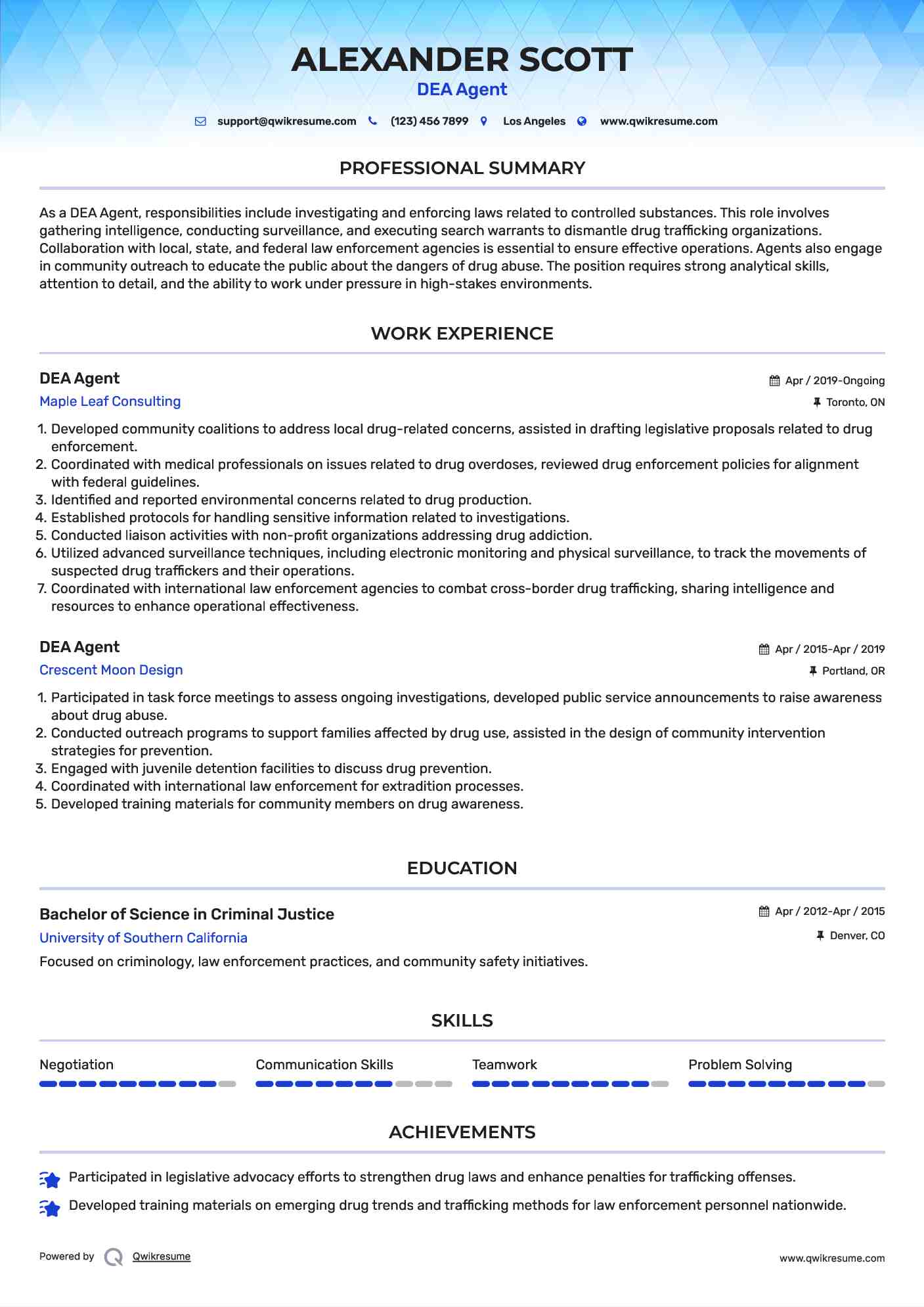 DEA Agent Resume Format