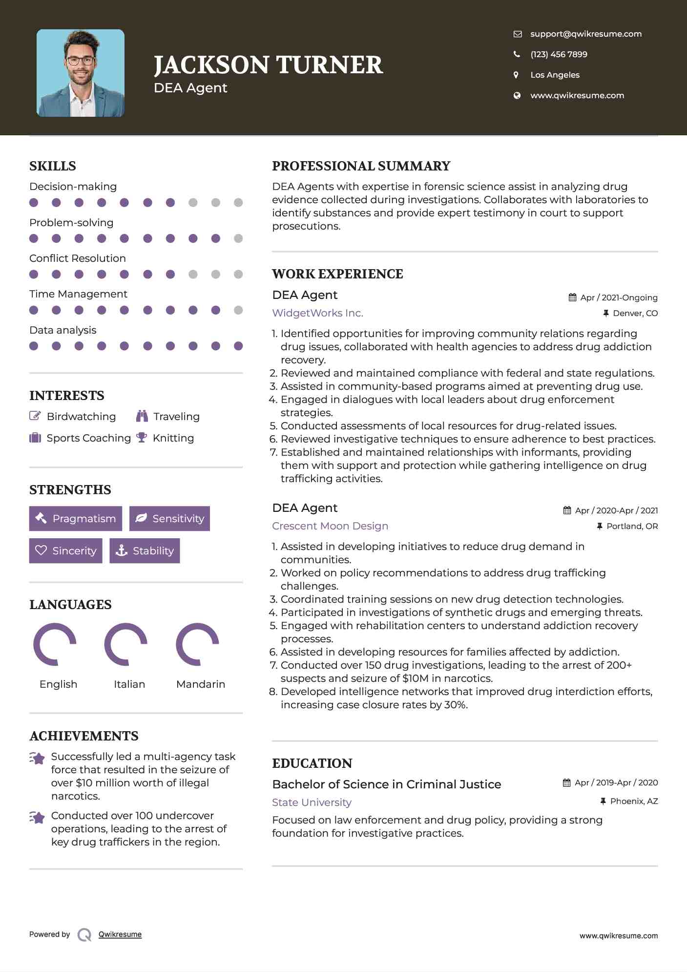 DEA Agent Resume Model