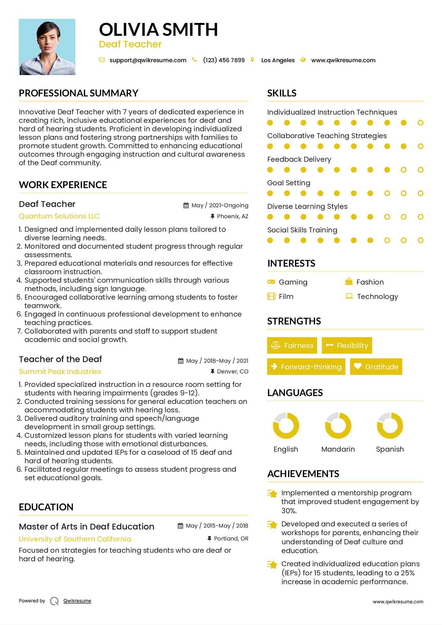 Deaf Teacher Resume Template