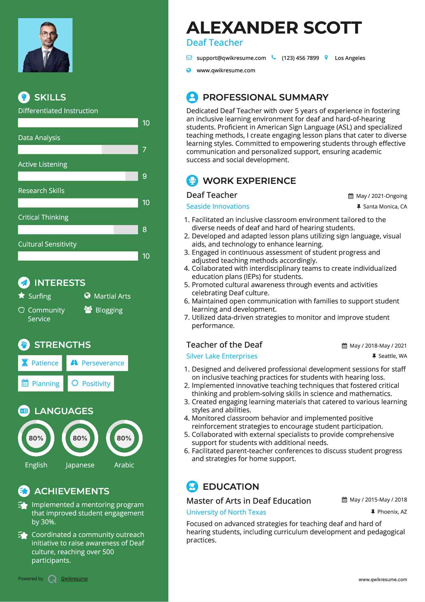 Deaf Teacher Resume Sample