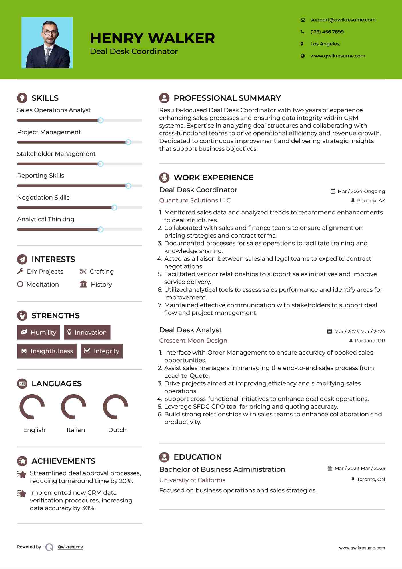 Deal Desk Coordinator Resume Model