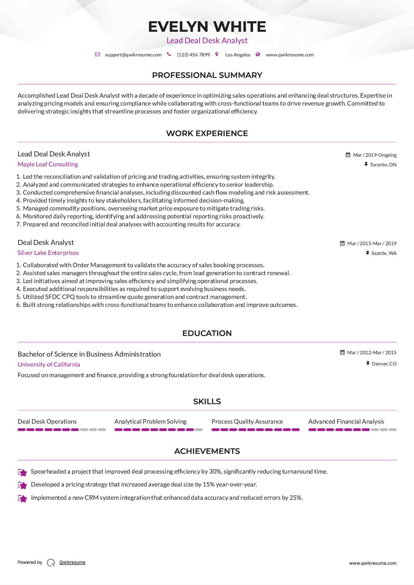 Deal Desk Analyst Resume Samples QwikResume