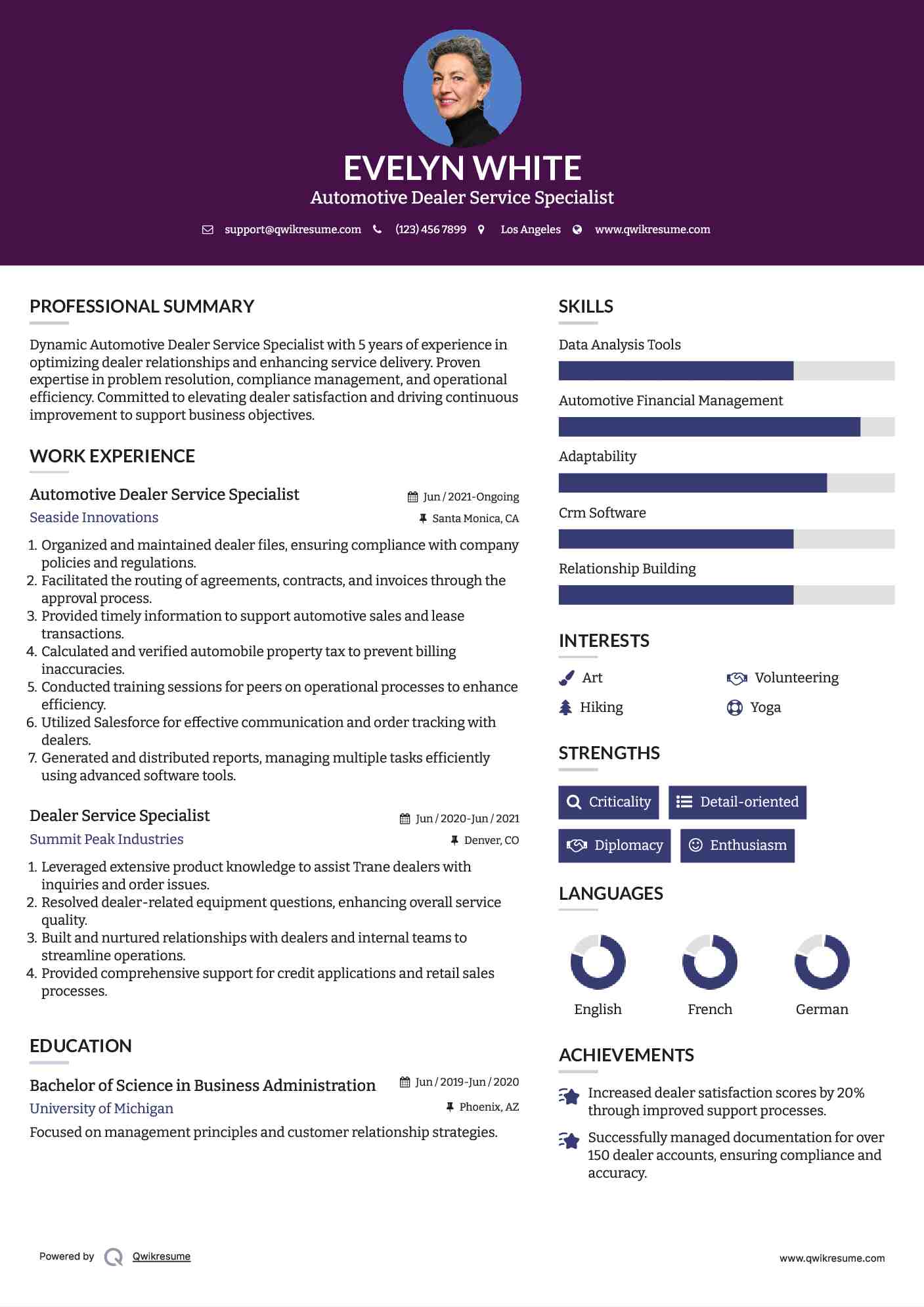 Automotive Dealer Service Specialist Resume Format