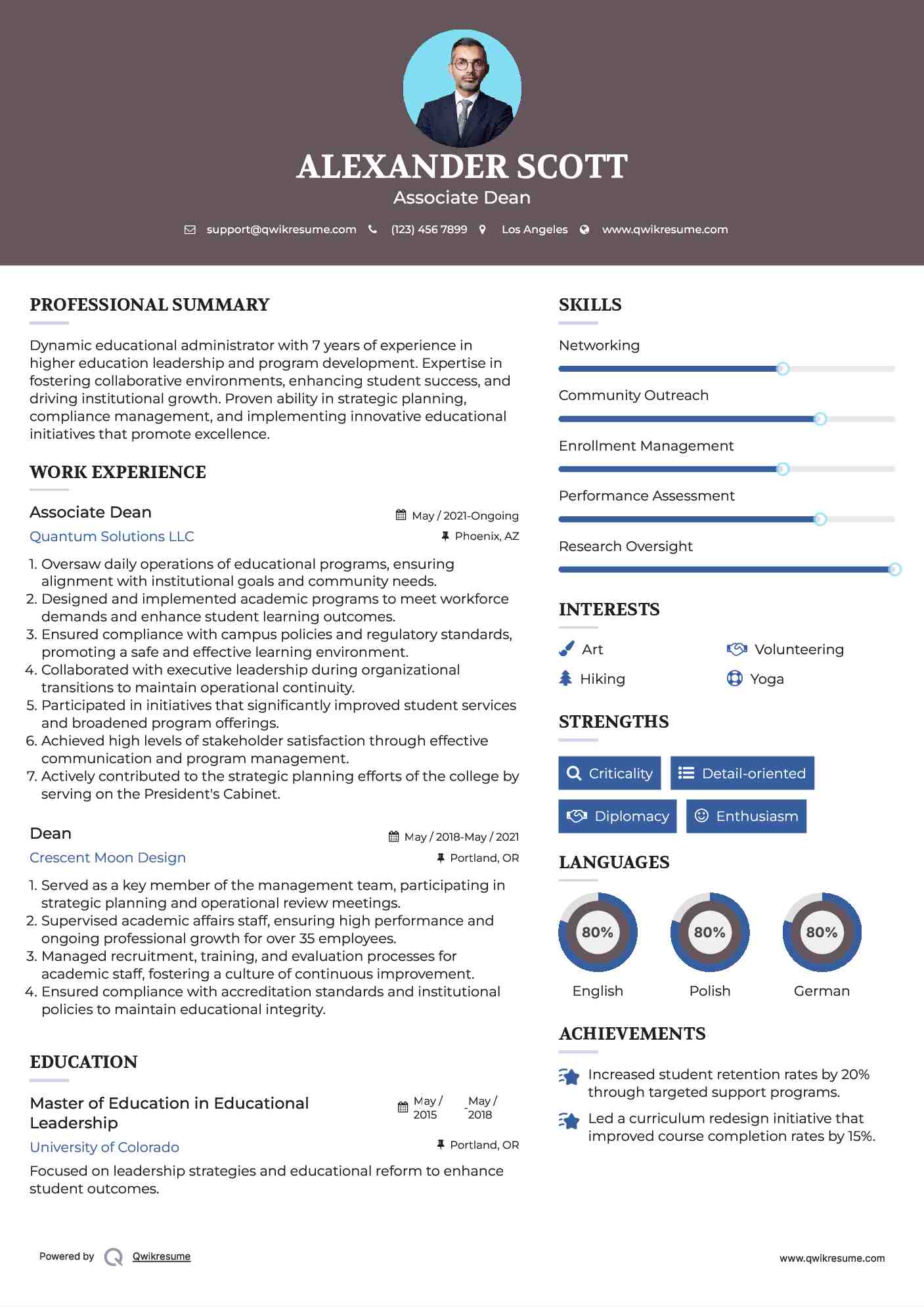 Associate Dean Resume Example
