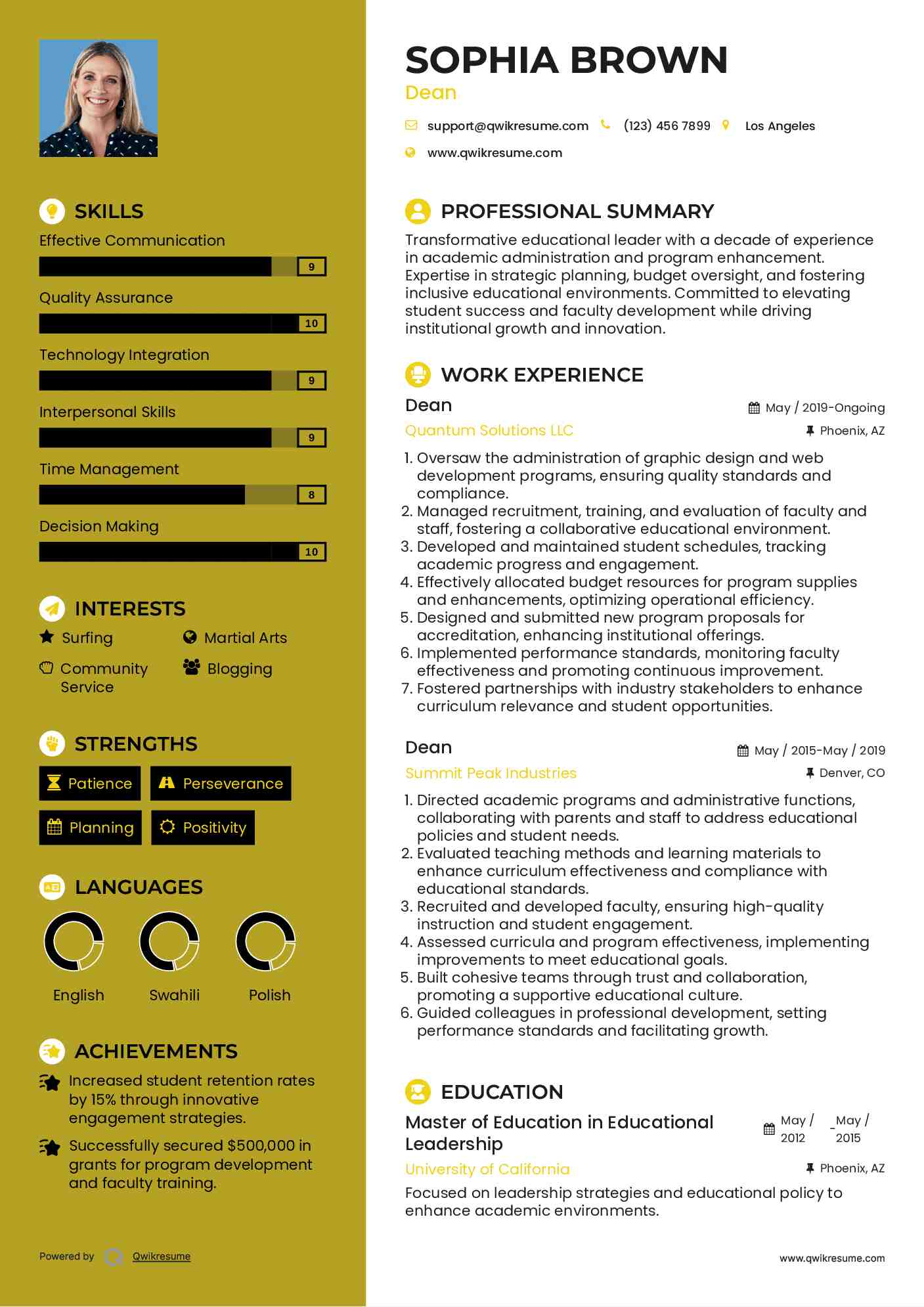 Dean Resume Model