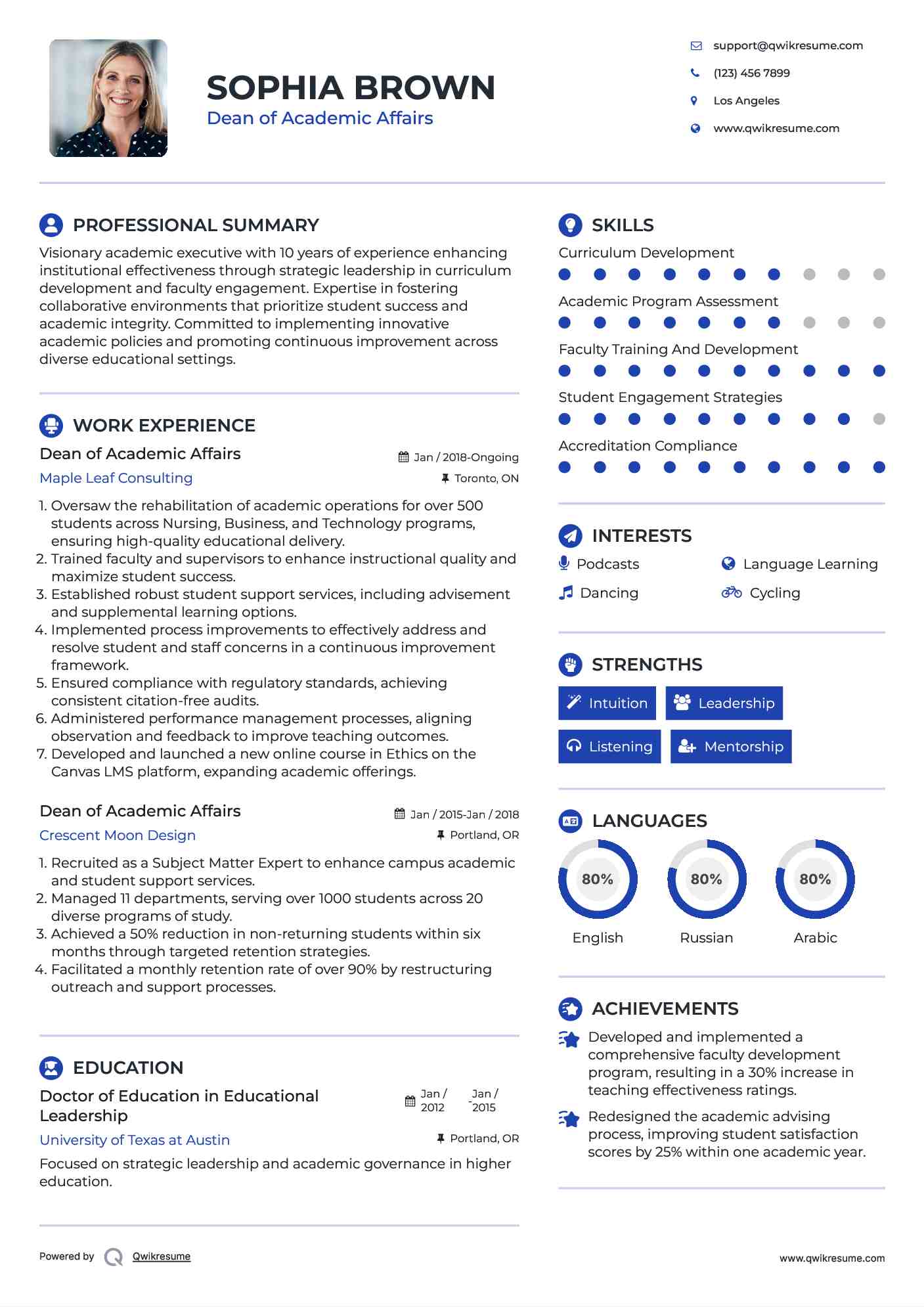 Dean of Academic Affairs Resume Template