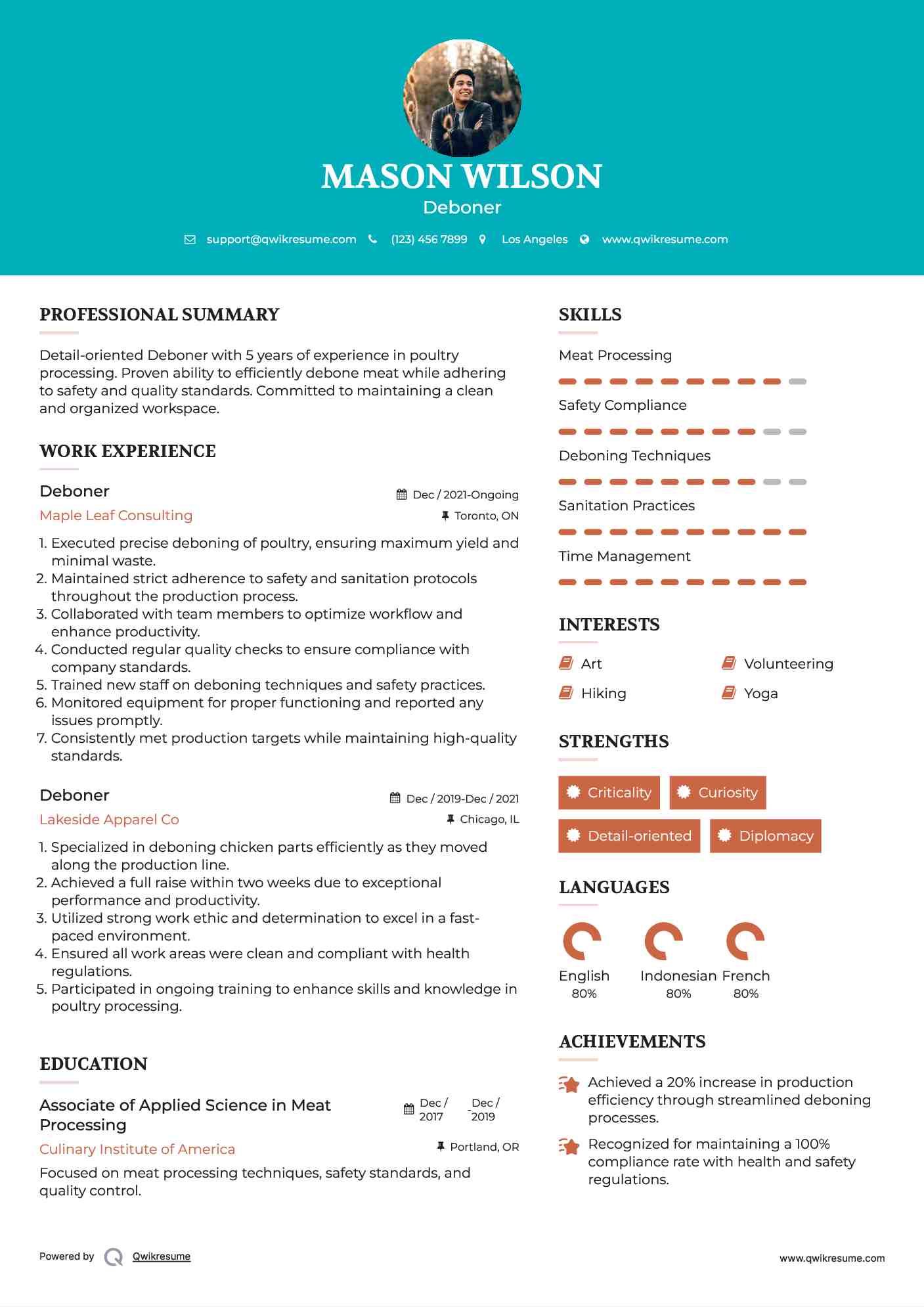 Deboner Resume Sample
