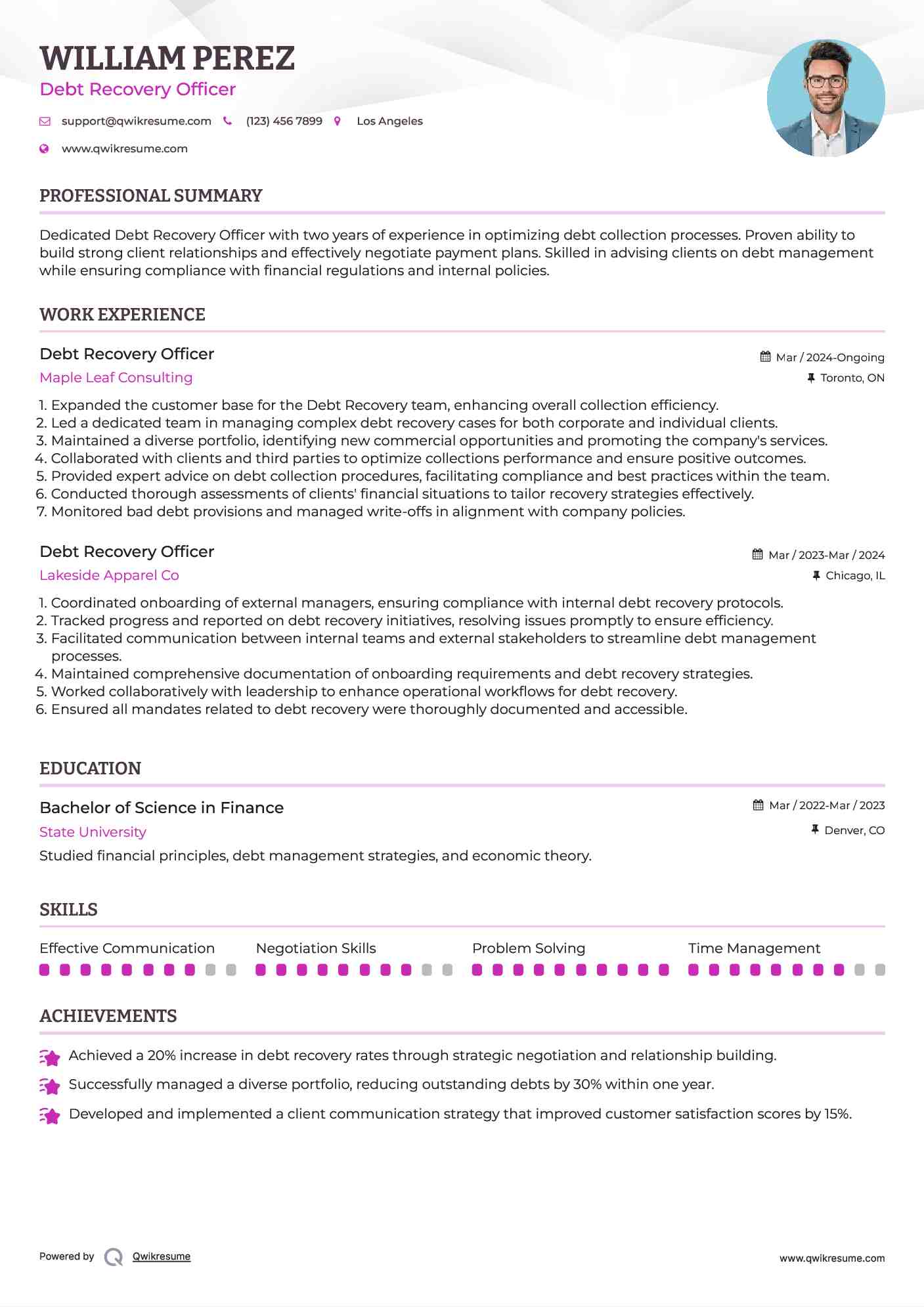 Debt Recovery Officer Resume Format