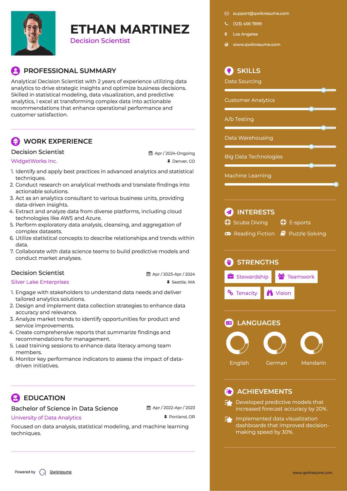 Decision Scientist Resume Format