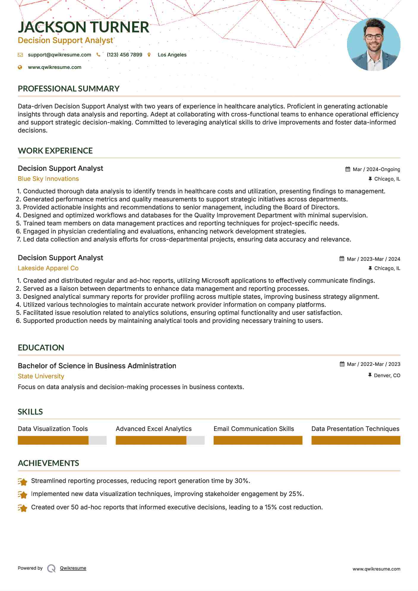 Decision Support Analyst Resume Sample