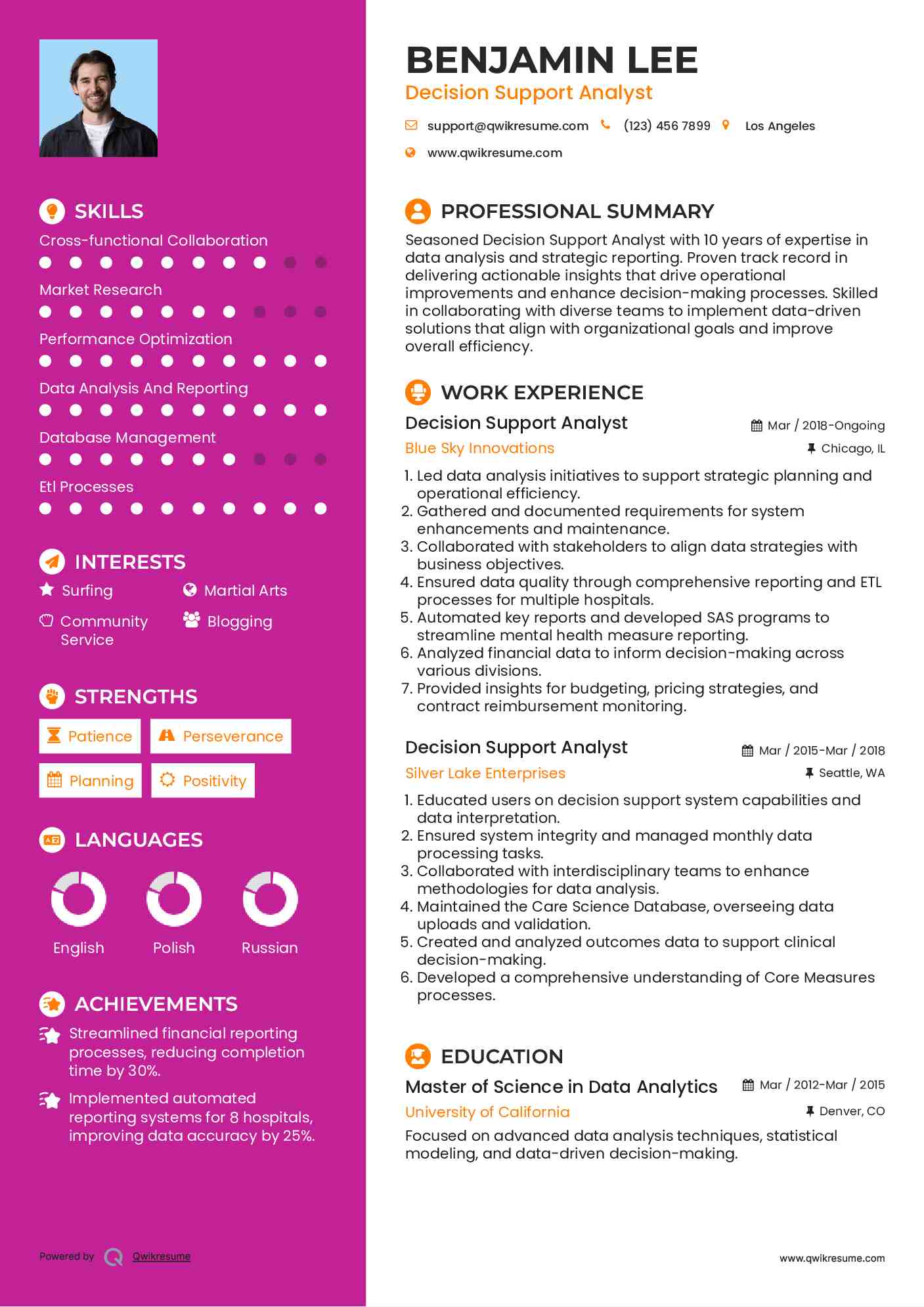 Decision Support Analyst Resume Sample