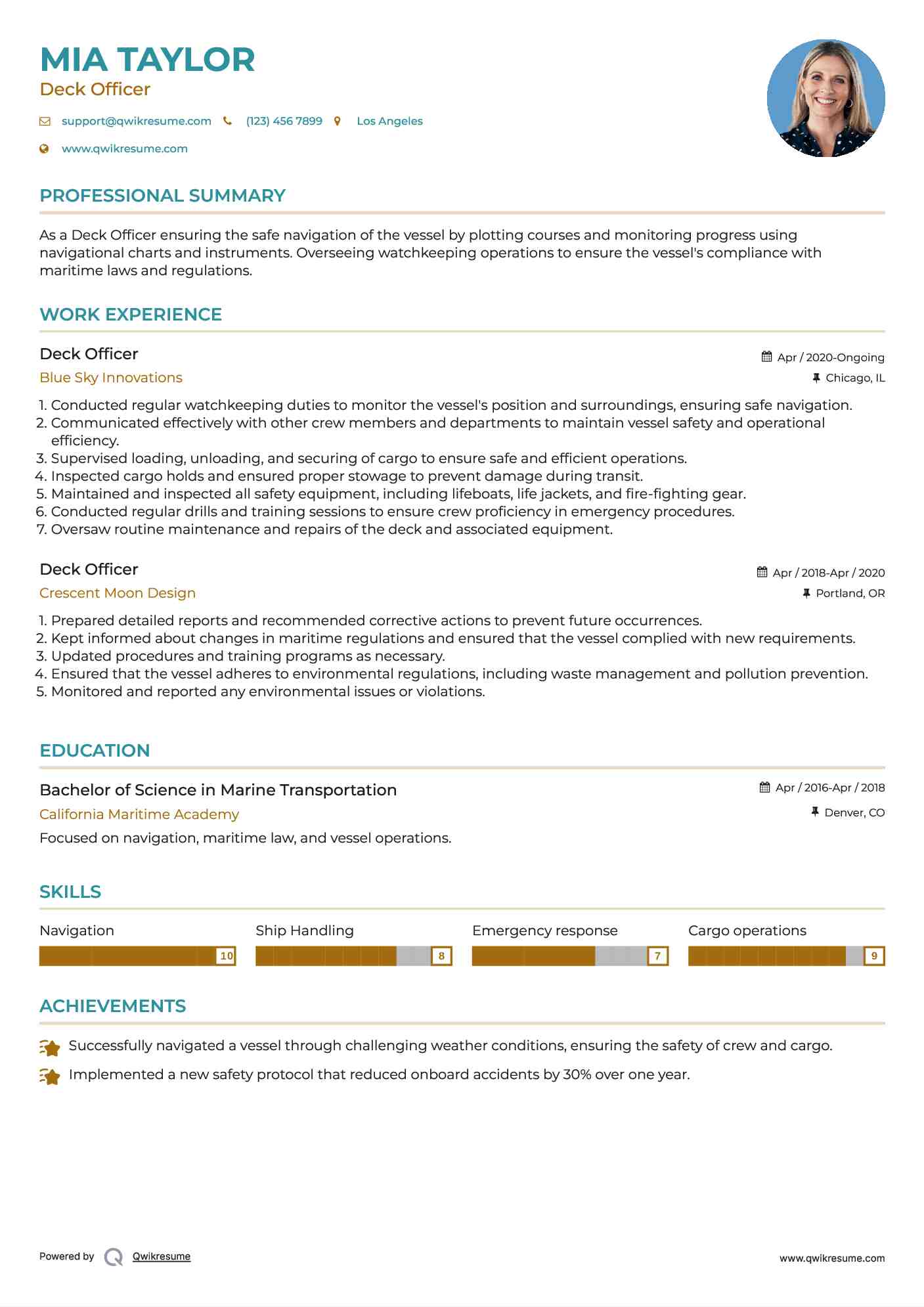 Deck Officer Resume Format