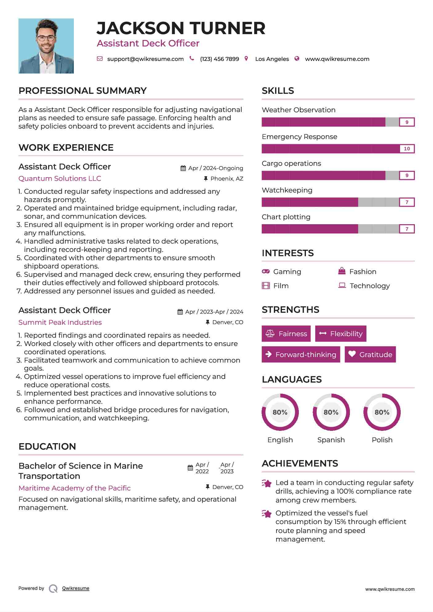 Assistant Deck Officer Resume Model