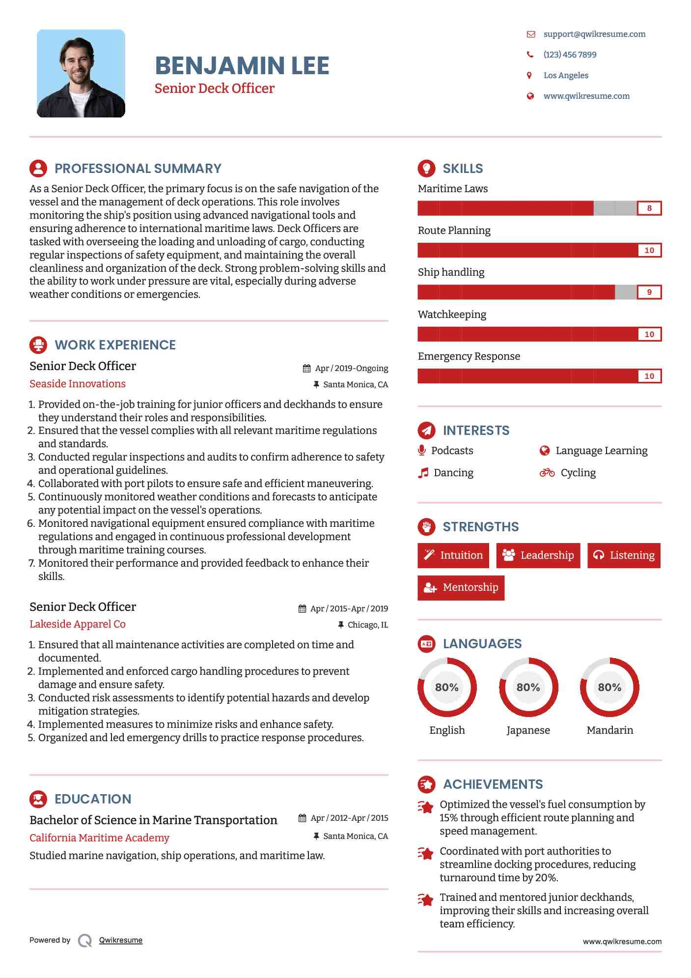 Senior Deck Officer Resume Example