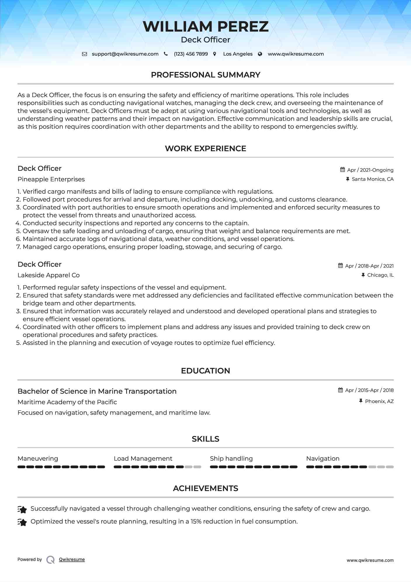 Deck Officer Resume Template