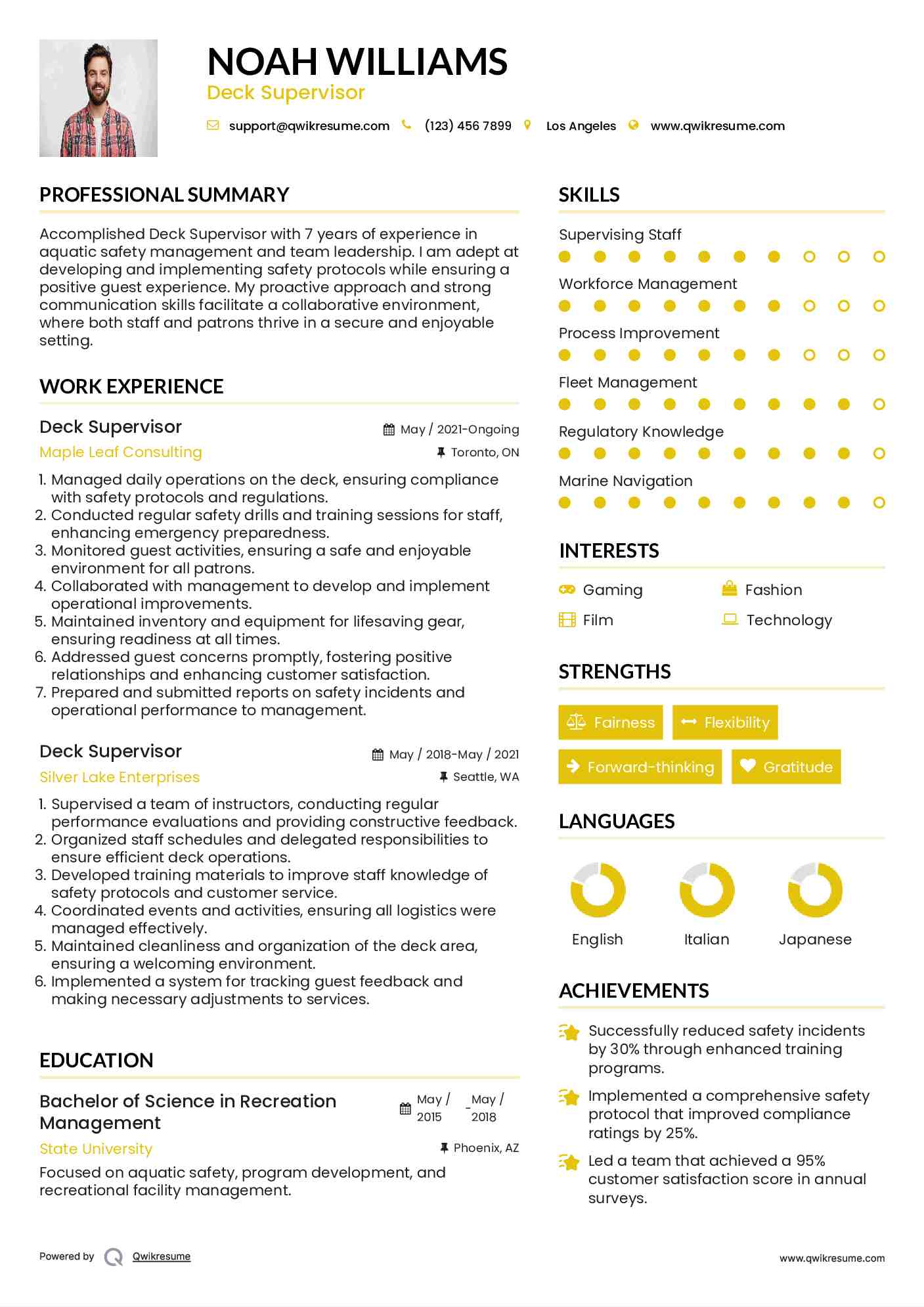 Deck Supervisor Resume Model
