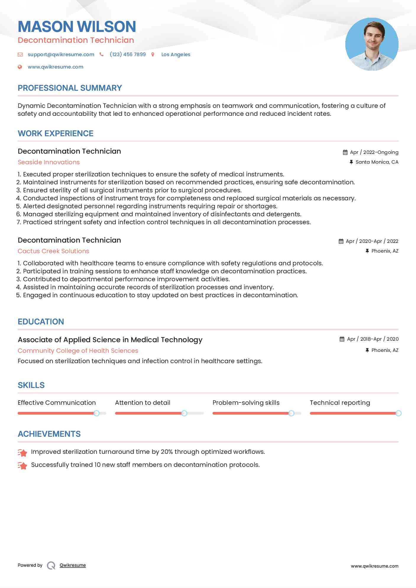 Decontamination Technician Resume Format