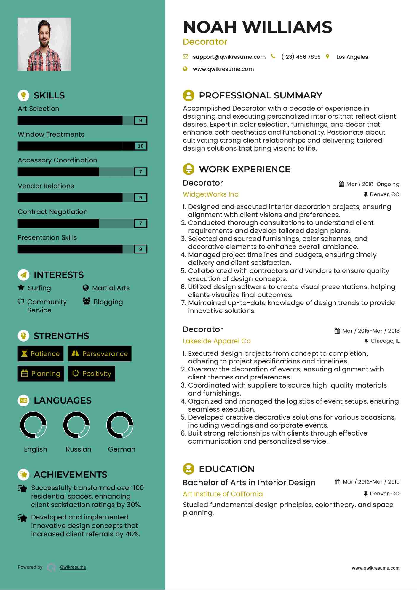 Decorator Resume Sample