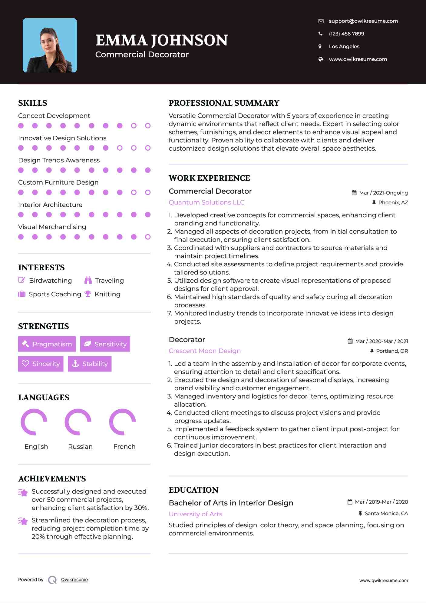 Commercial Decorator Resume Example