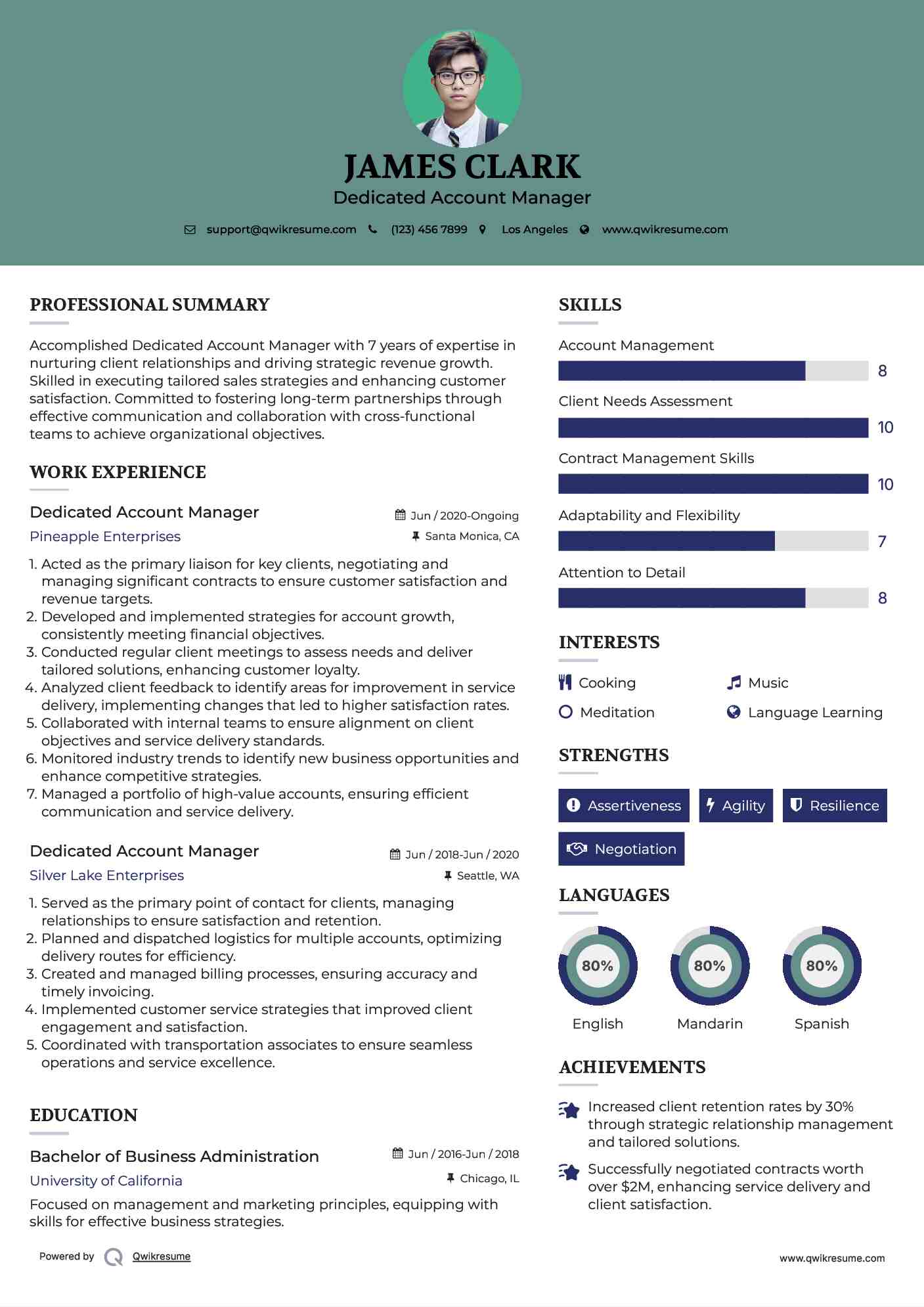 Dedicated Account Manager Resume Model