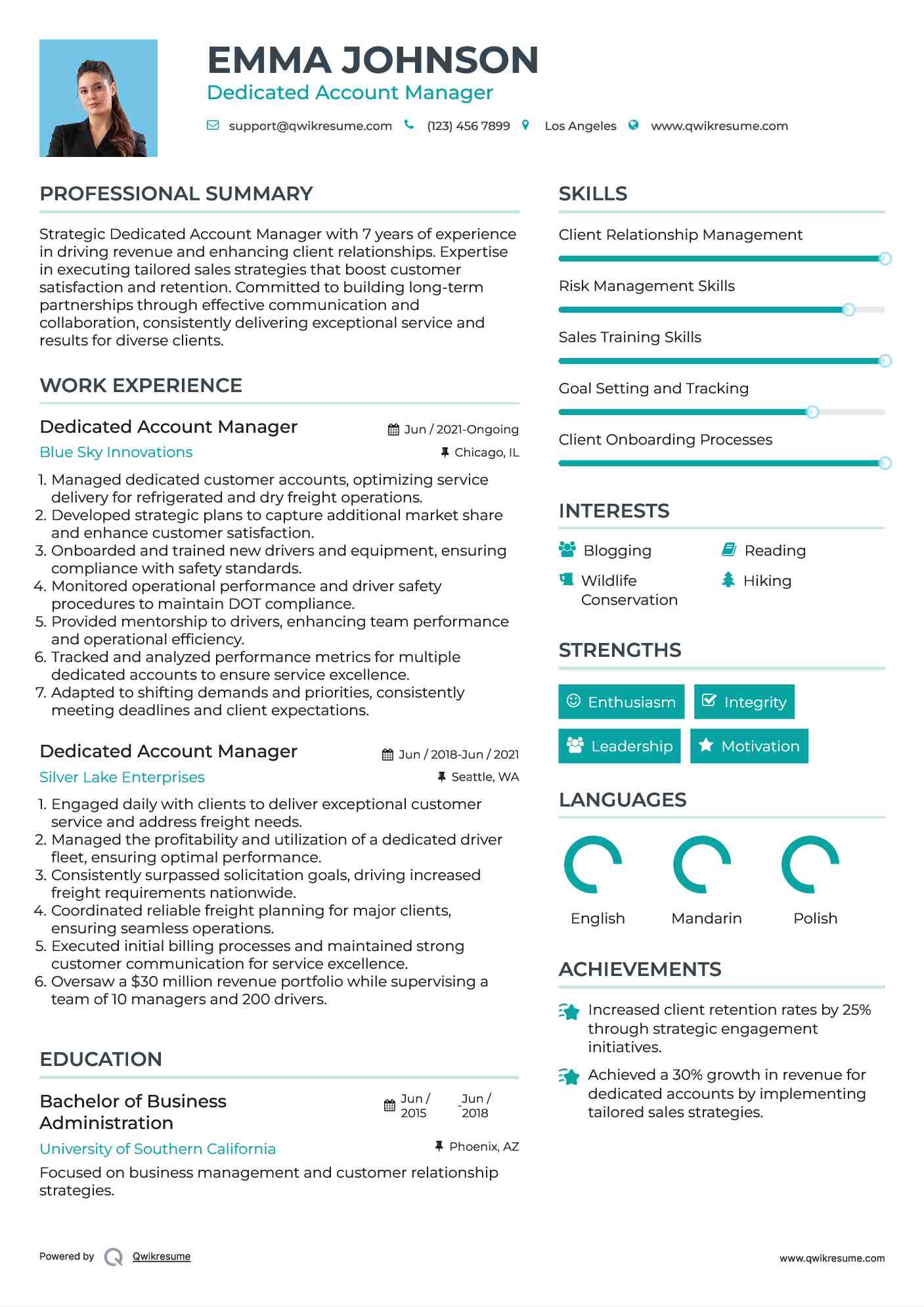 Dedicated Account Manager Resume Sample