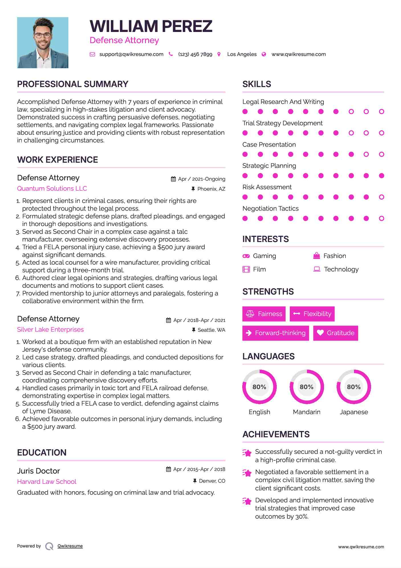 Defense Attorney Resume Template