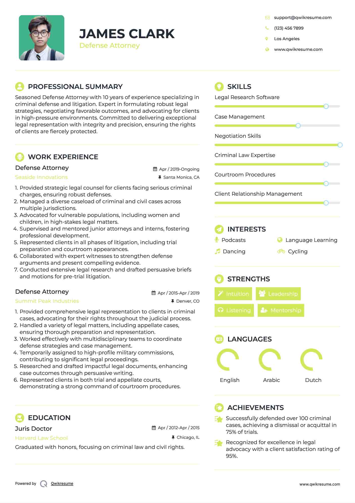 Defense Attorney Resume Model