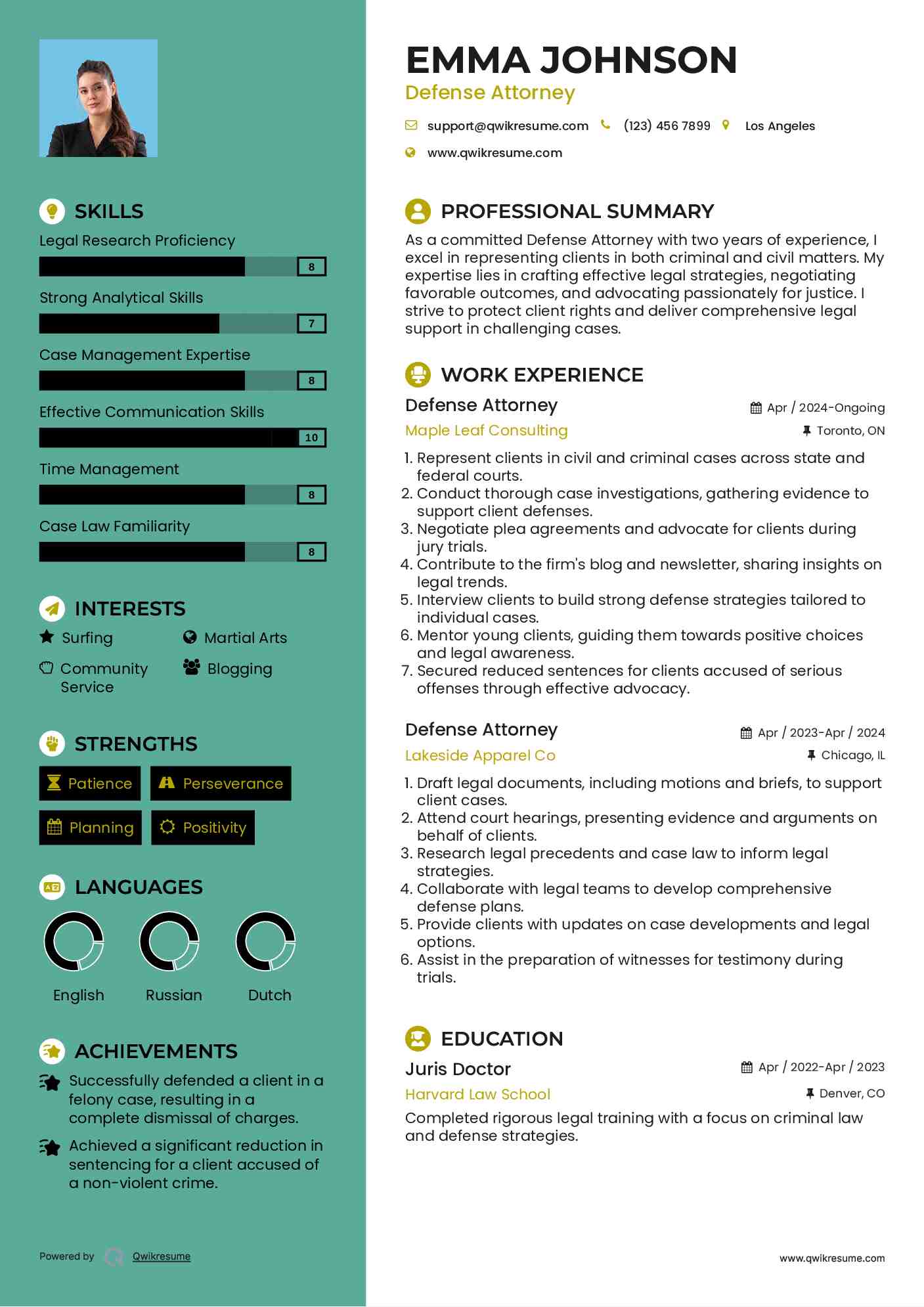 Defense Attorney Resume Example