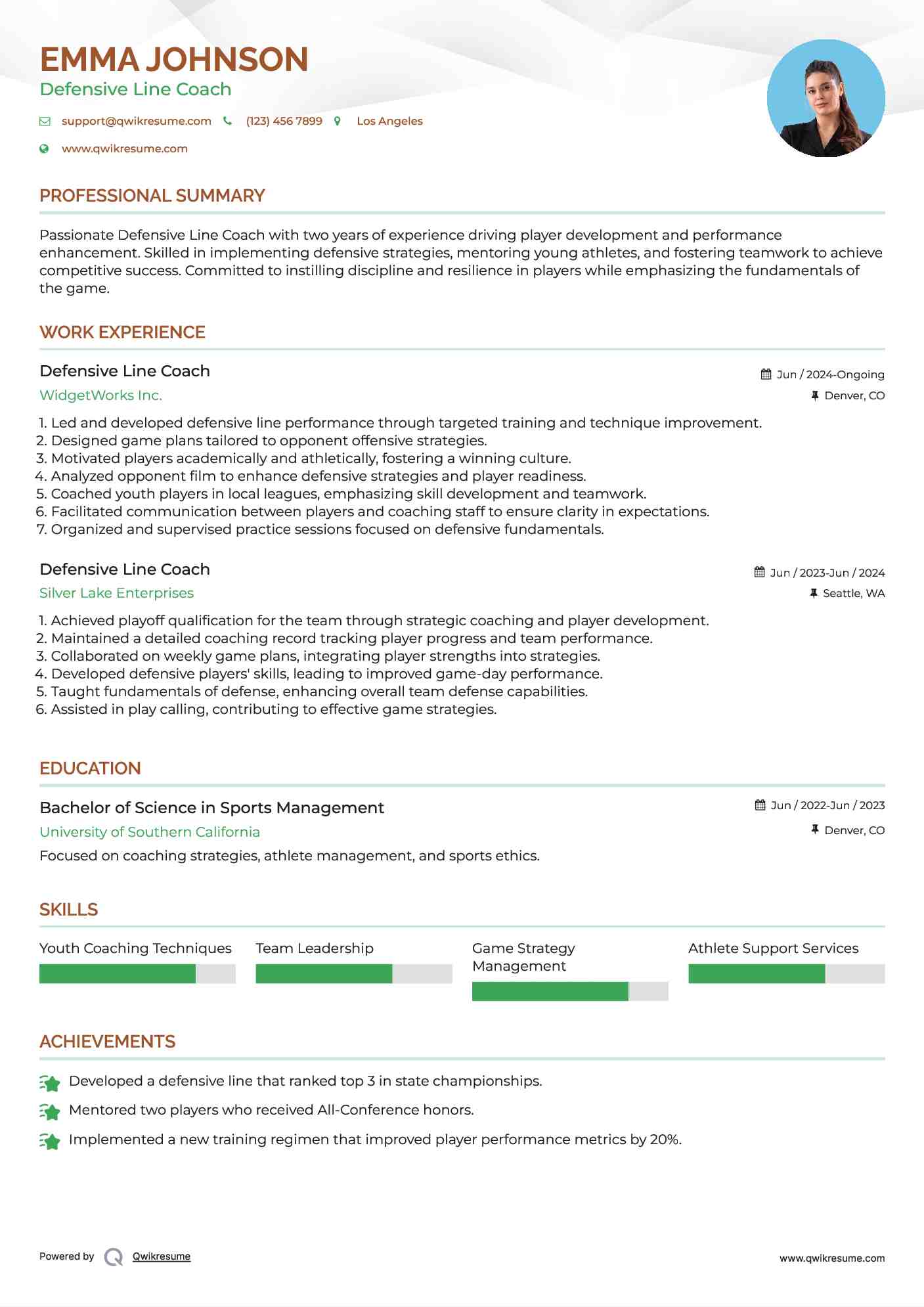 Defensive Line Coach Resume Format