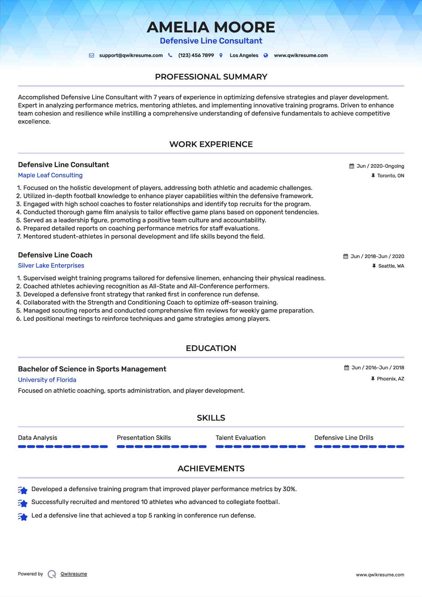 Defensive Line Consultant Resume Template