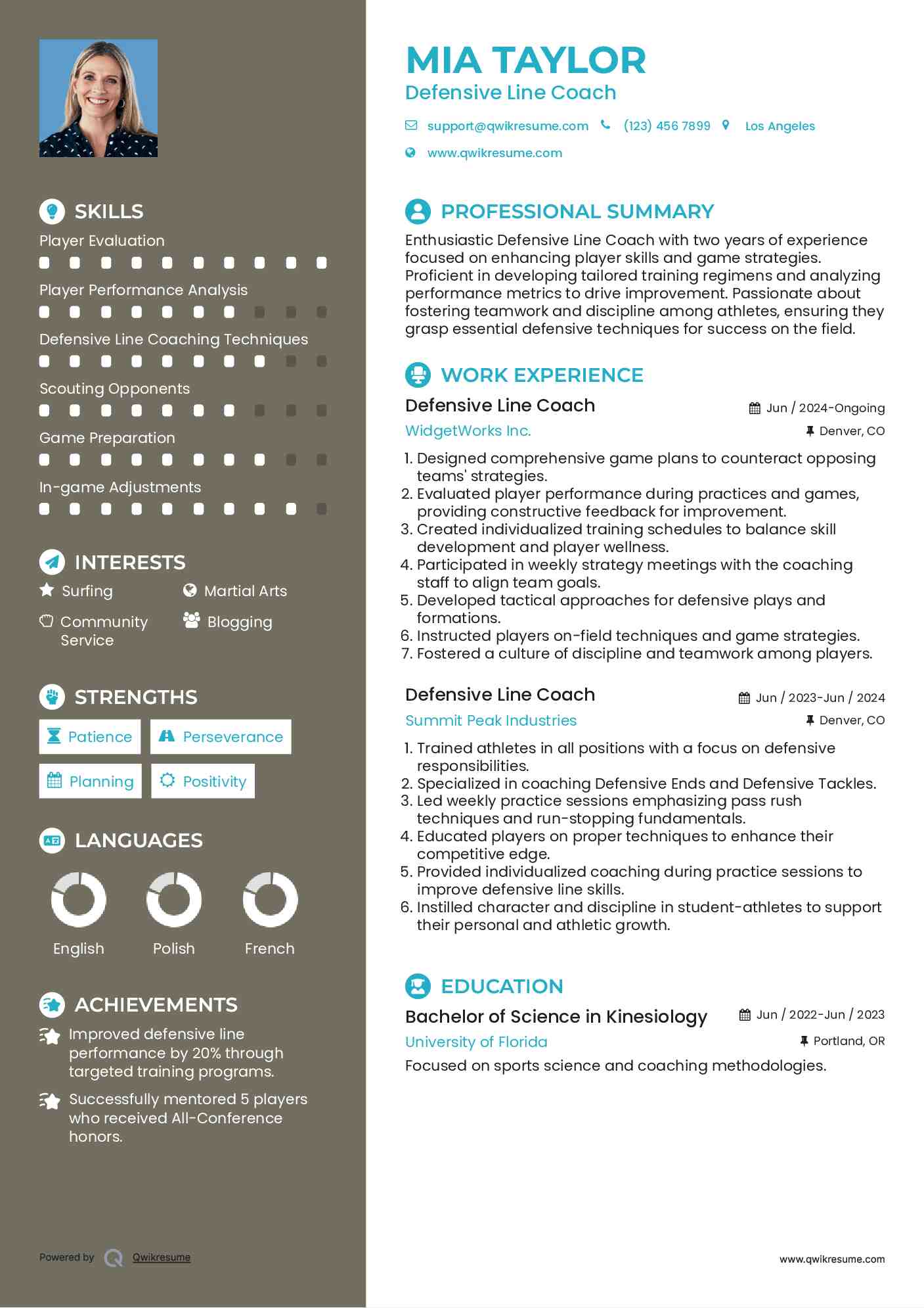 Defensive Line Coach Resume Model