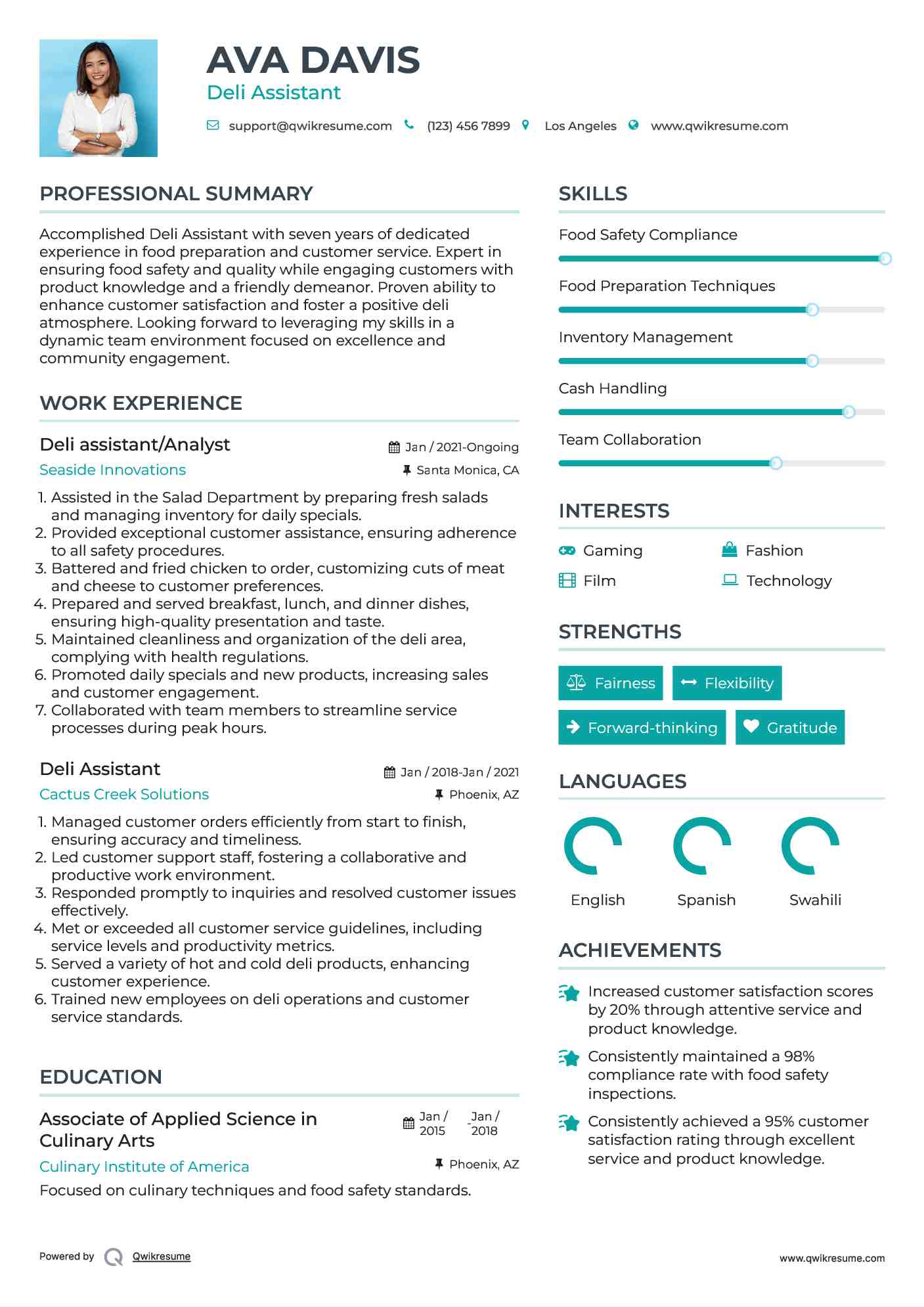 Deli assistant/Analyst Resume Format