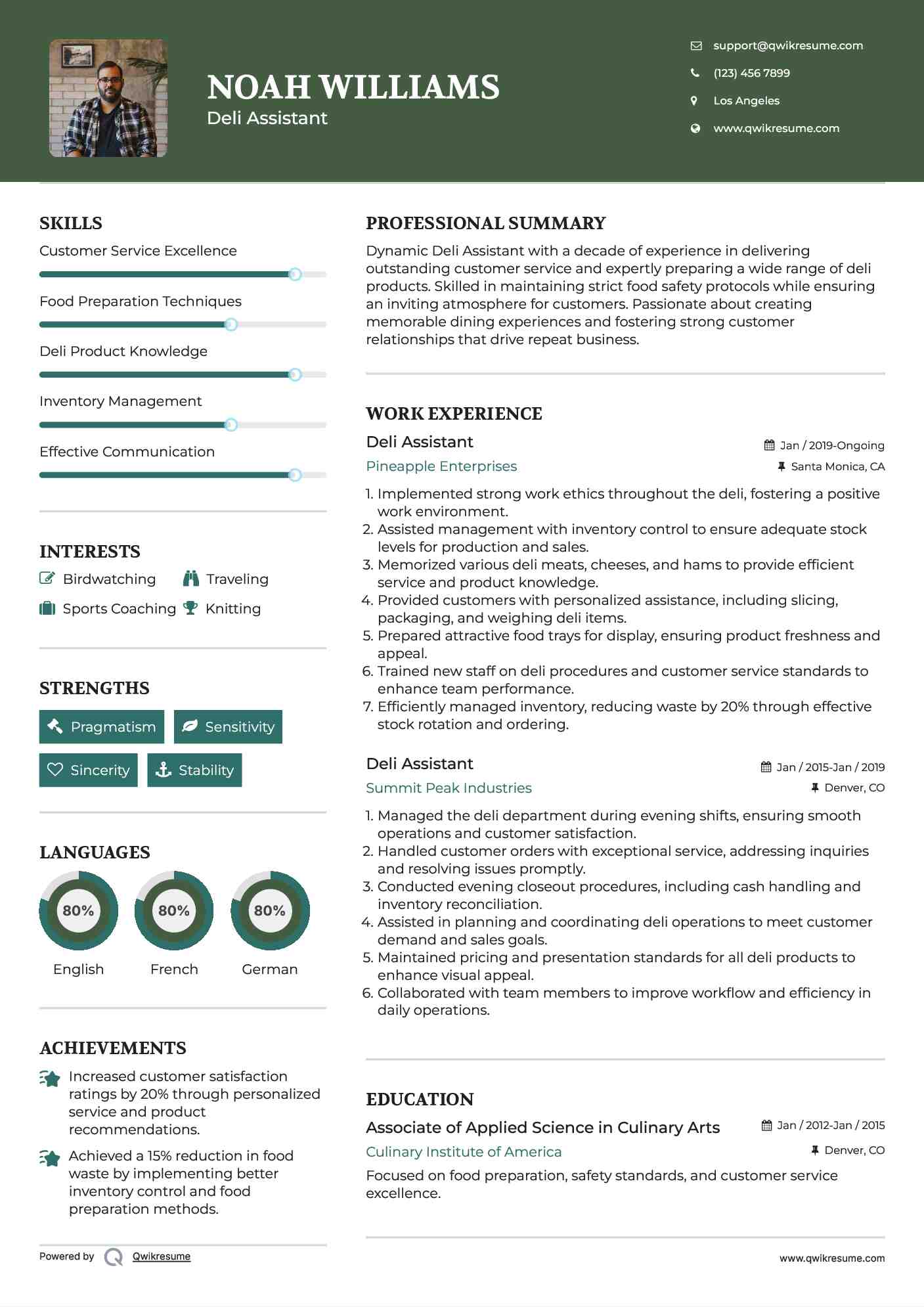 Deli Assistant Resume Example