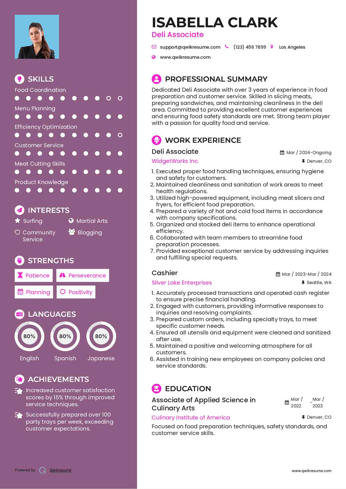 Deli Associate Resume Example