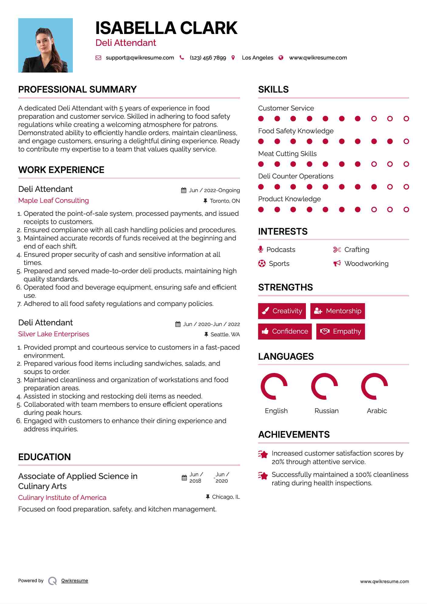 Deli Attendant Resume Template