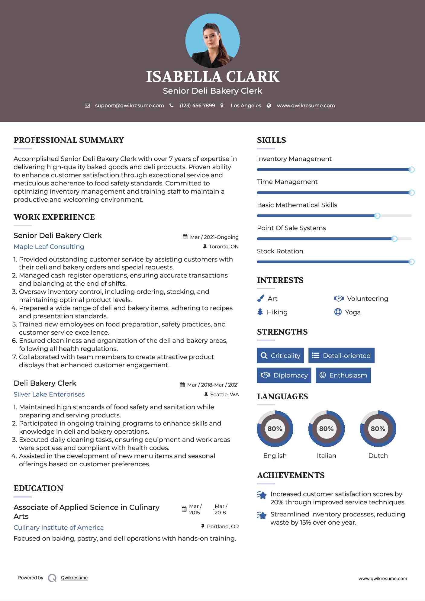 Senior Deli Bakery Clerk Resume Sample