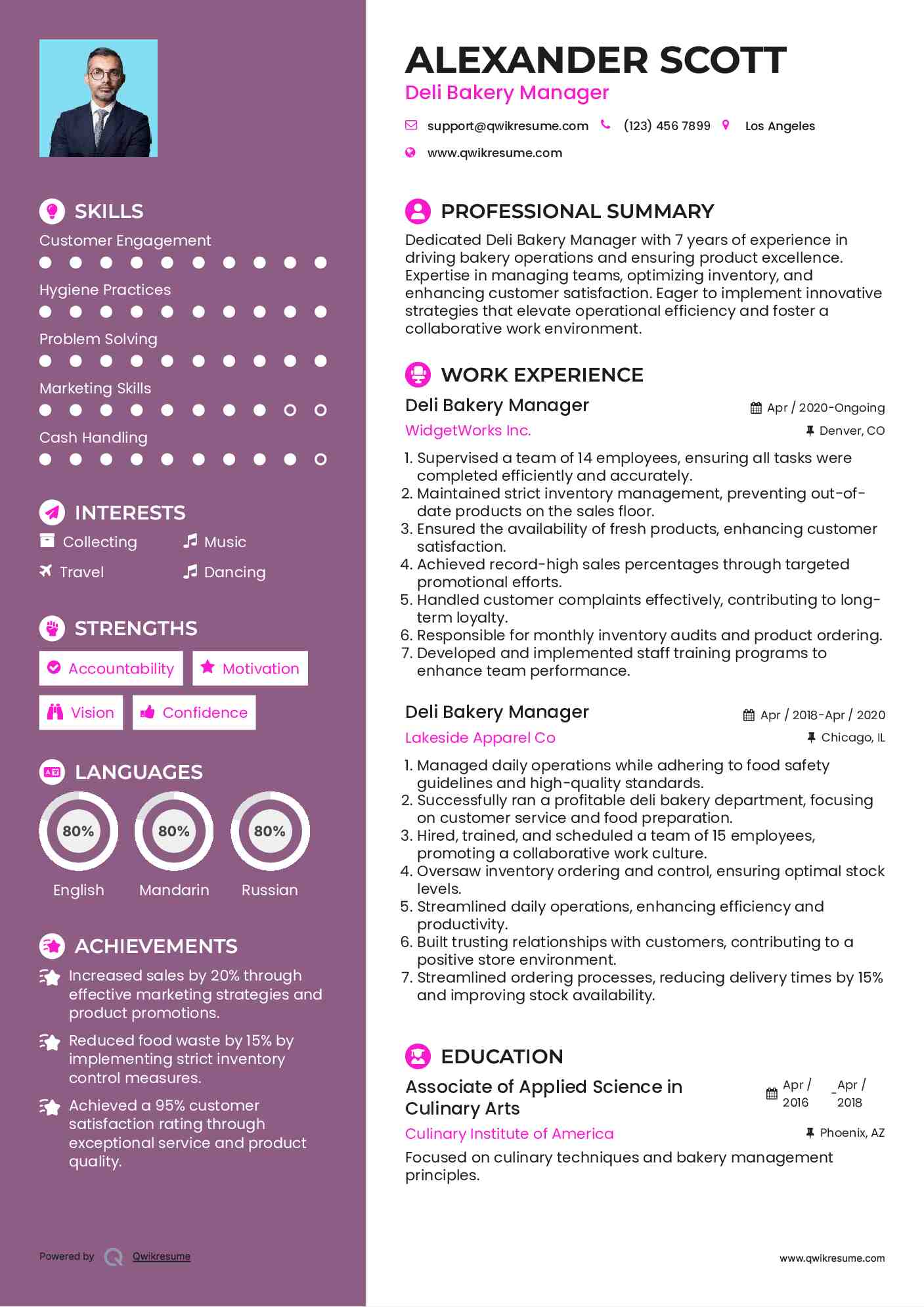 Deli Bakery Manager Resume Example