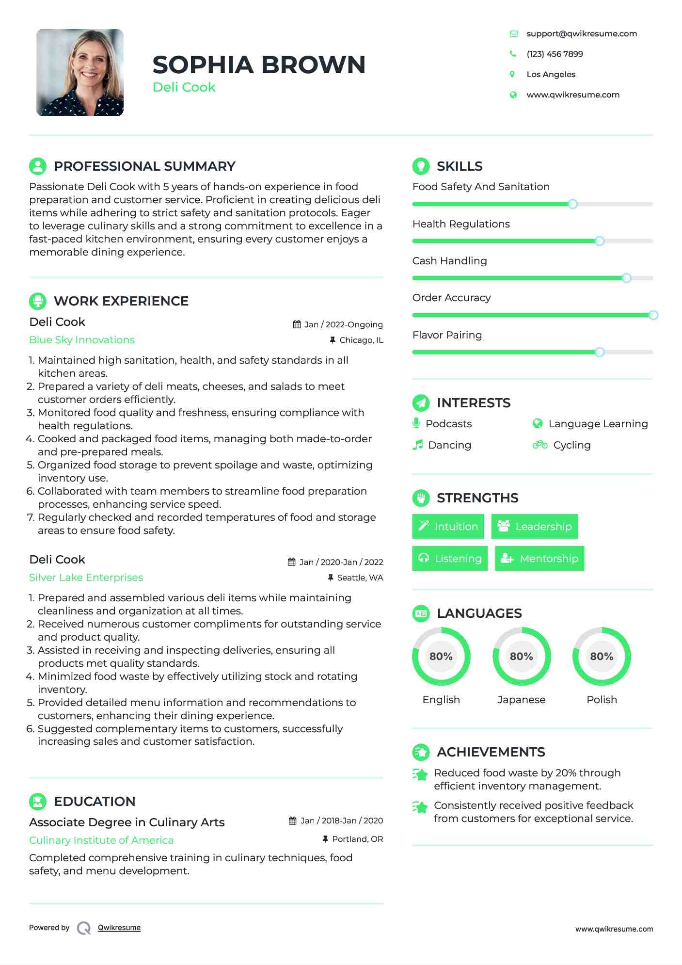 Deli Cook Resume Sample