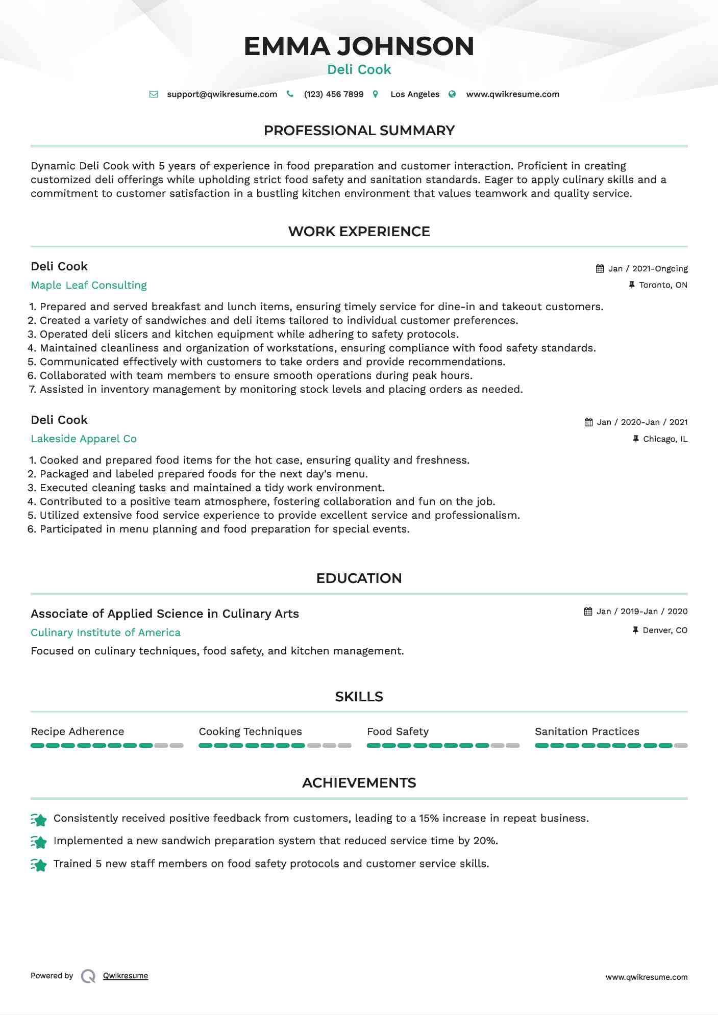 Deli Cook Resume Template