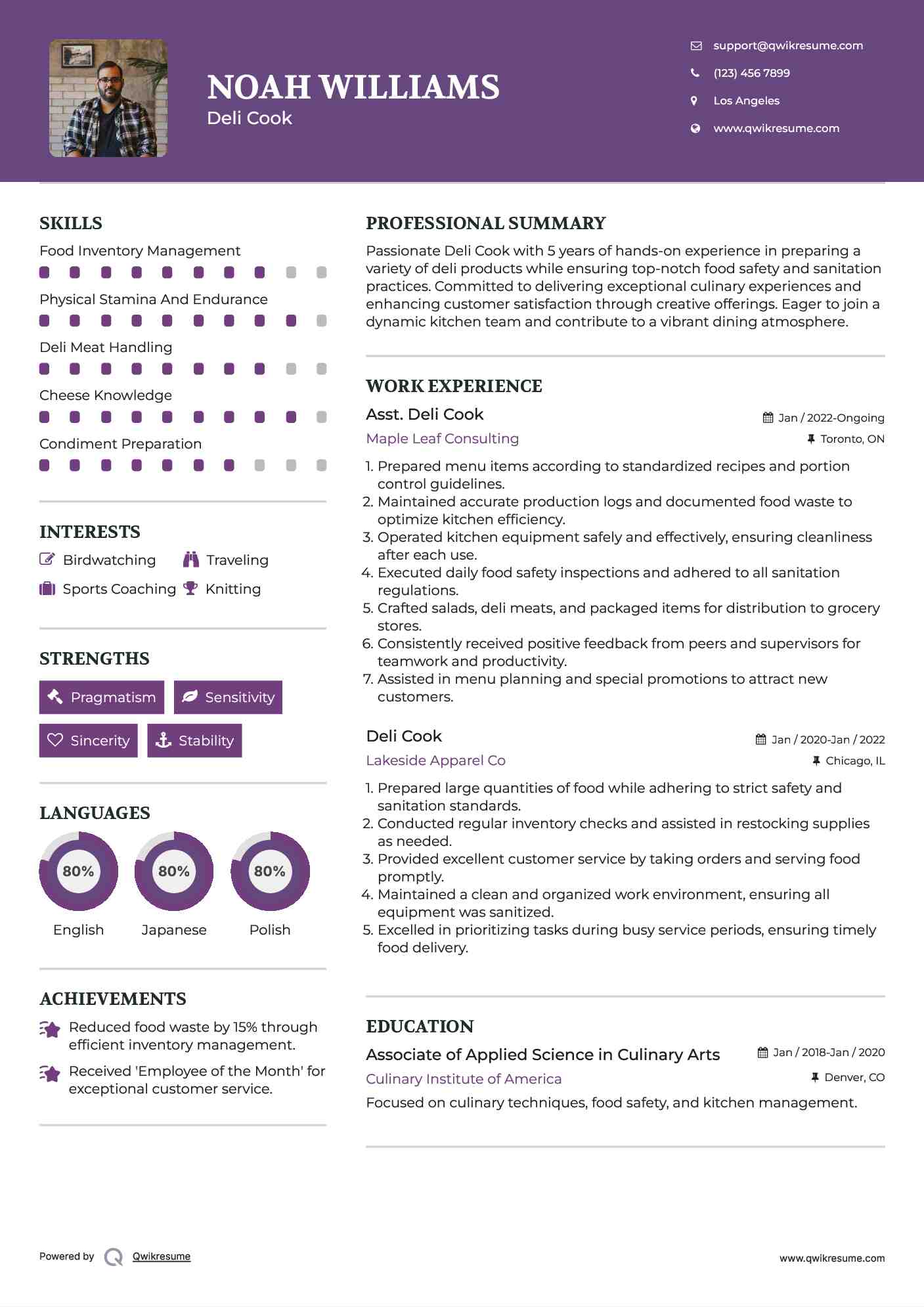 Asst. Deli Cook Resume Template