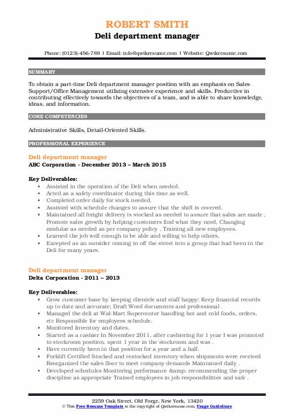 Deli department manager Resume Samples QwikResume