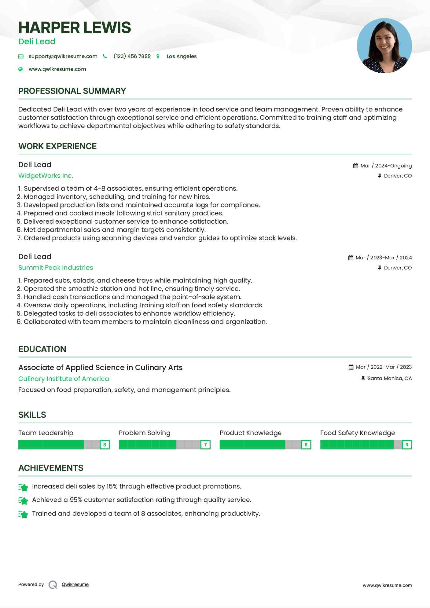 Deli Lead Resume Format