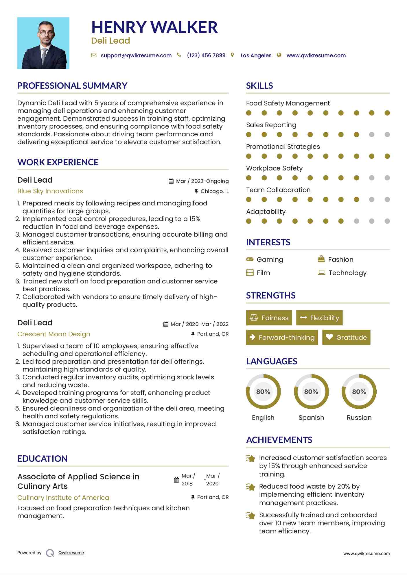 Deli Lead Resume Model