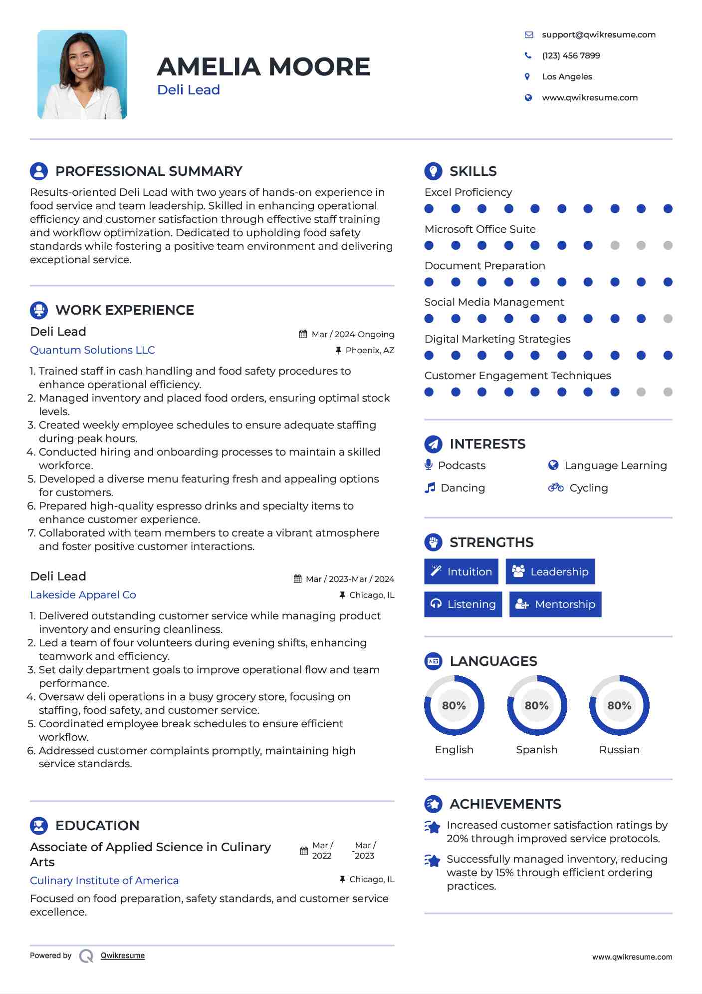 Deli Lead Resume Model