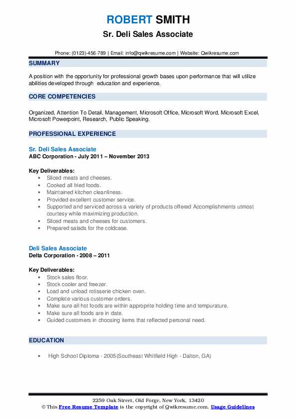 Deli Sales Associate Resume Samples QwikResume